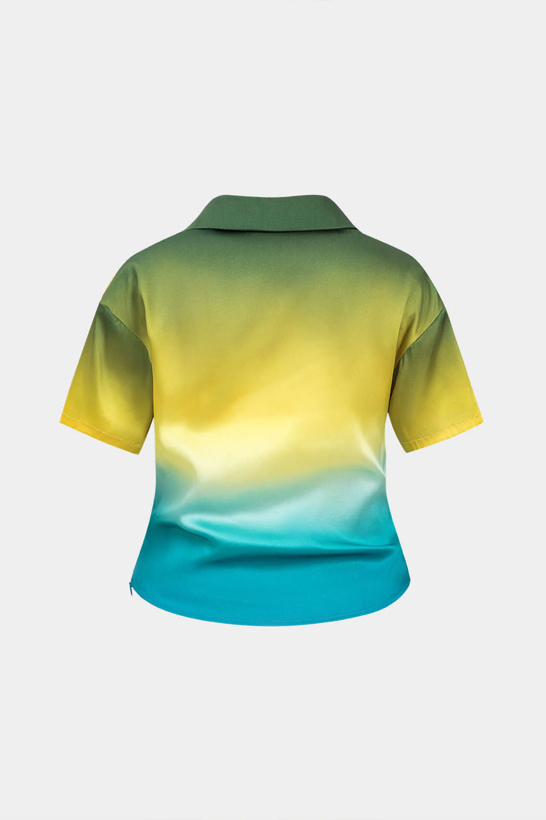 Plus Size Ombre Print Satin Button Short-Sleeve Shirt - Weenar