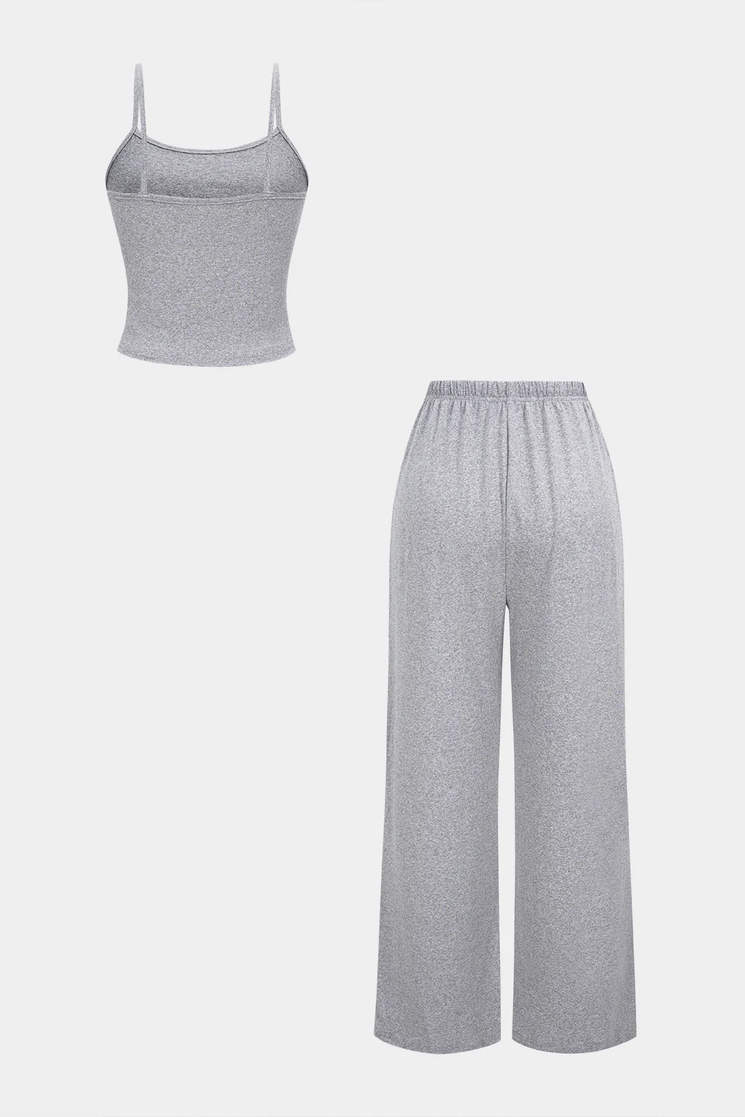 Solid Basic Cropped Cami Top And Drawstring Wide Leg Pants Set - Weenar
