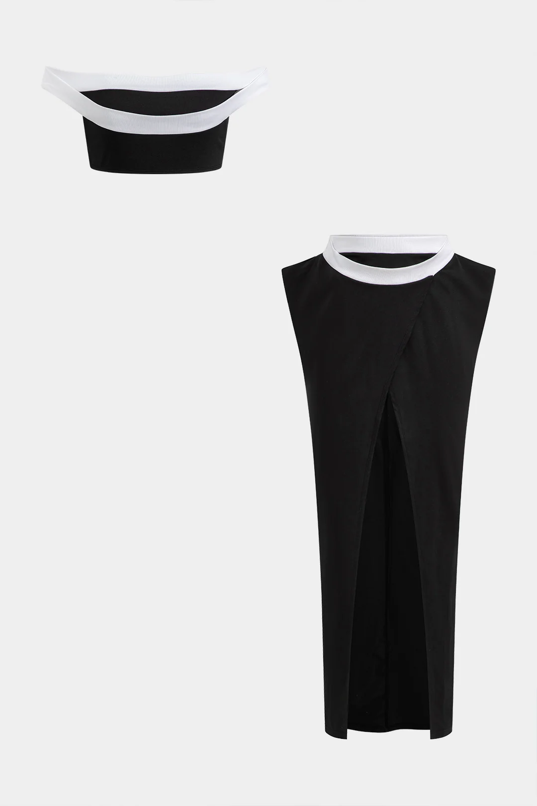 Contrast Off-Shoulder Sleeveless Top And High-Waisted Split Skirt Set - Weenar