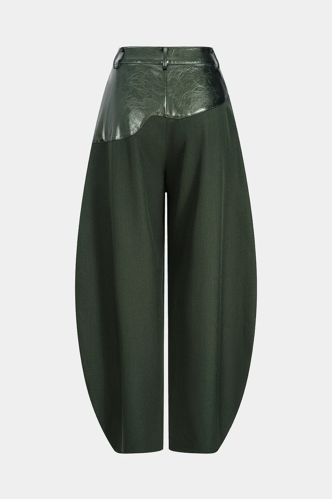 Faux Leather Patchwork Zipper Pocket Pants - Weenar