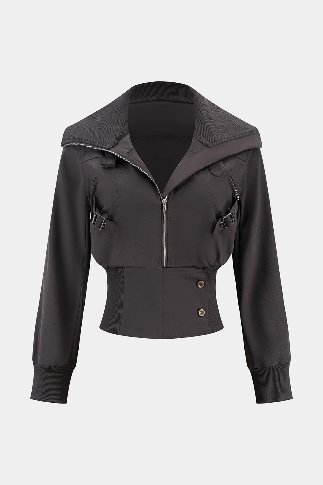 Zipper Pocket Waist-Cinching Cropped Jacket - Weenar