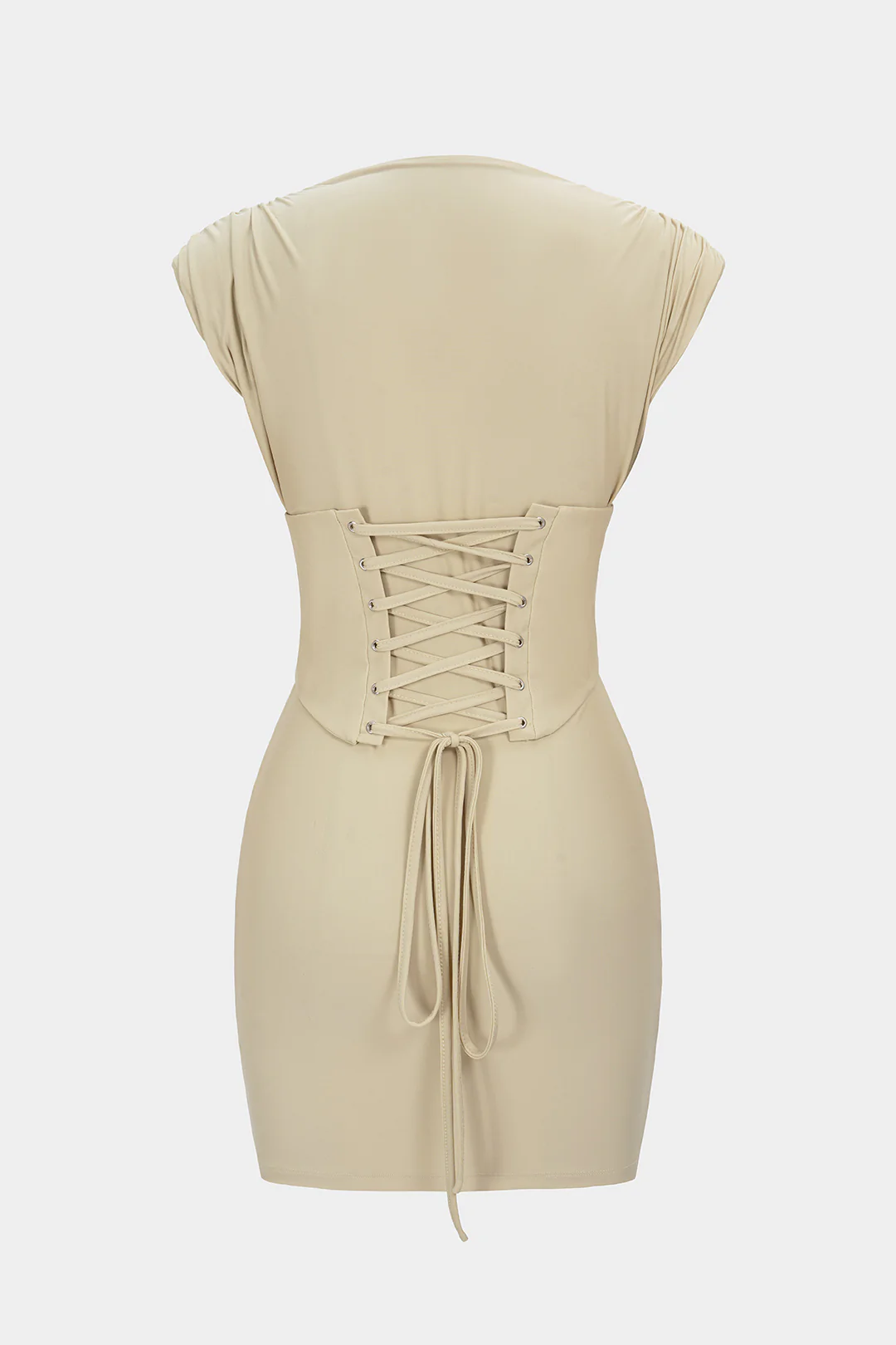 Belted Tie Back Shoulder Pads Sleeveless Mini Dress - Weenar