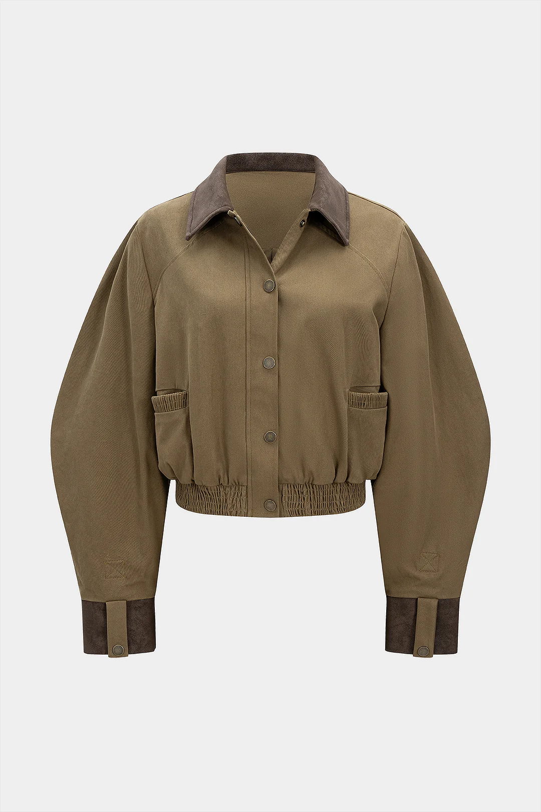 Faux Leather Button Shirred Patchwork Pocket Jacket - Weenar