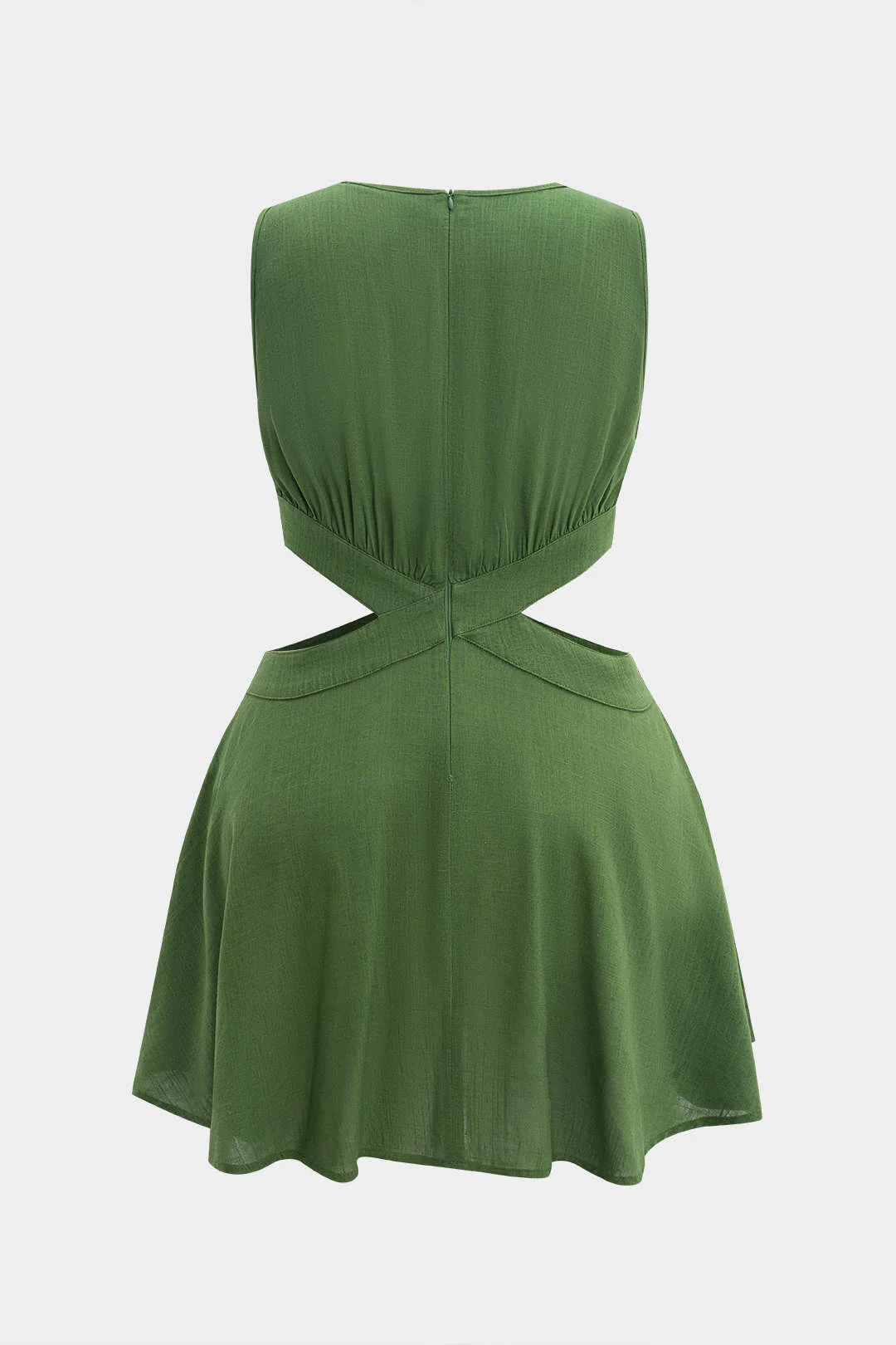 Plus Size Linen Zipper Cut Out Sleeveless Mini Dress - Weenar