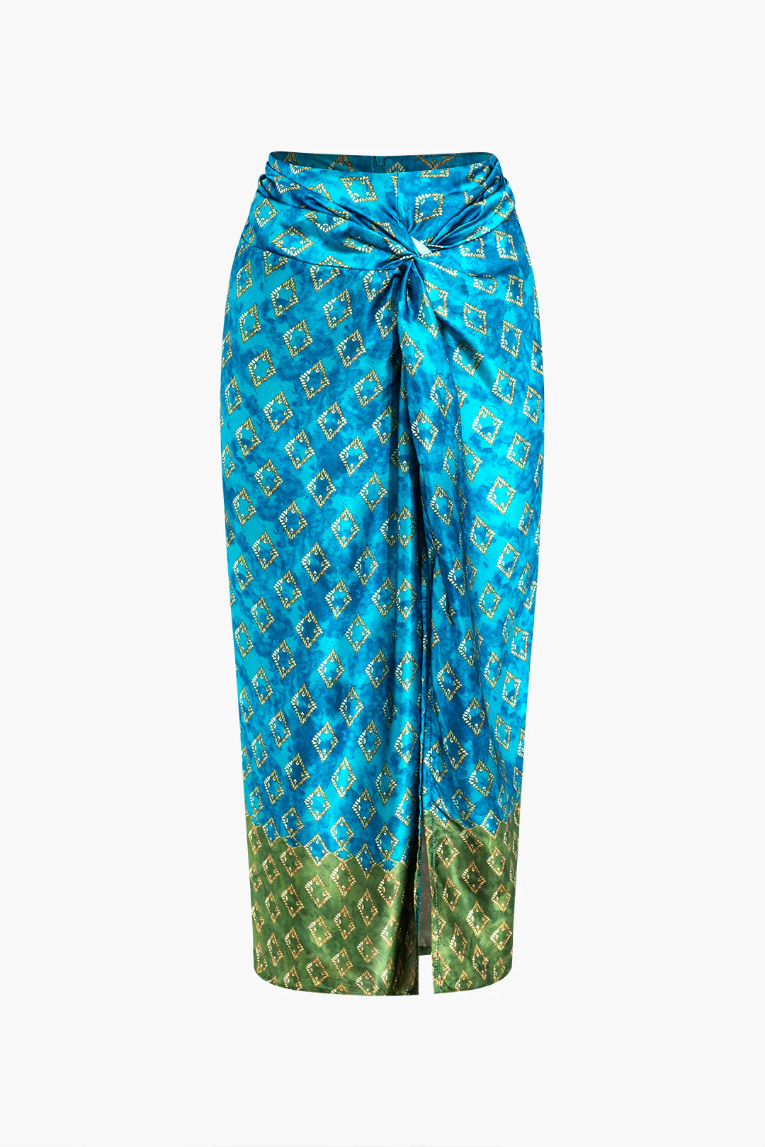 Geometric Print Contrast Twist Knot Split Skirt - Weenar