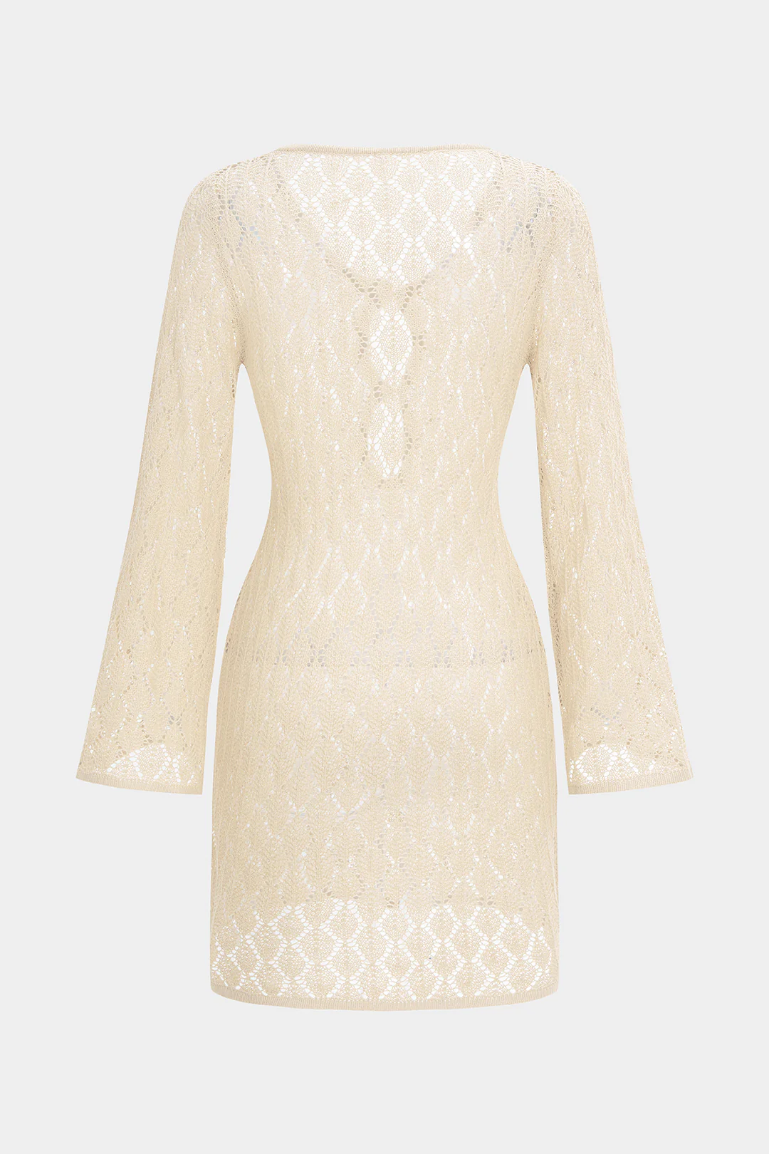 Knit Cut Out V-Neck Long Sleeve Dress - Weenar
