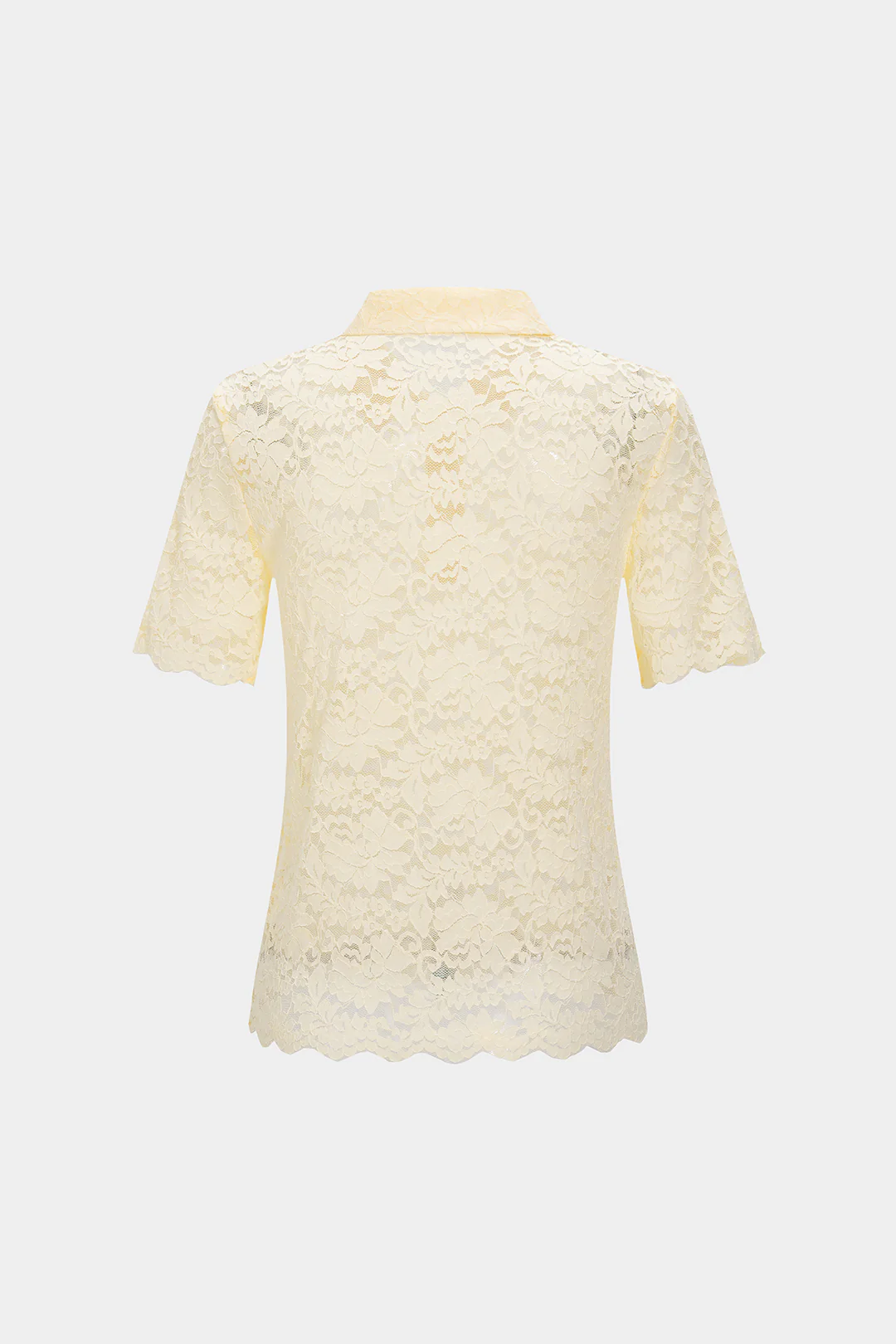 Knit Patchwork Floral Lace Polo Collar Short-Sleeve Top - Weenar