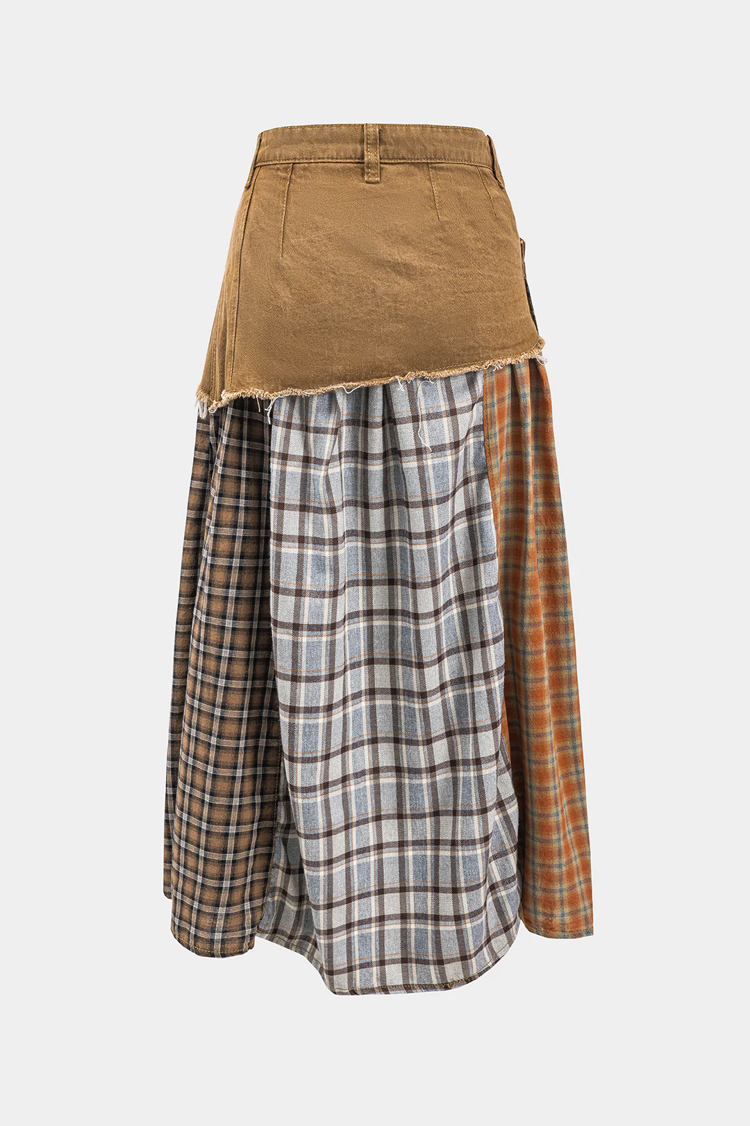 Color Block Plaid Print Denim Patchwork Asymmetrical Skirt - Weenar