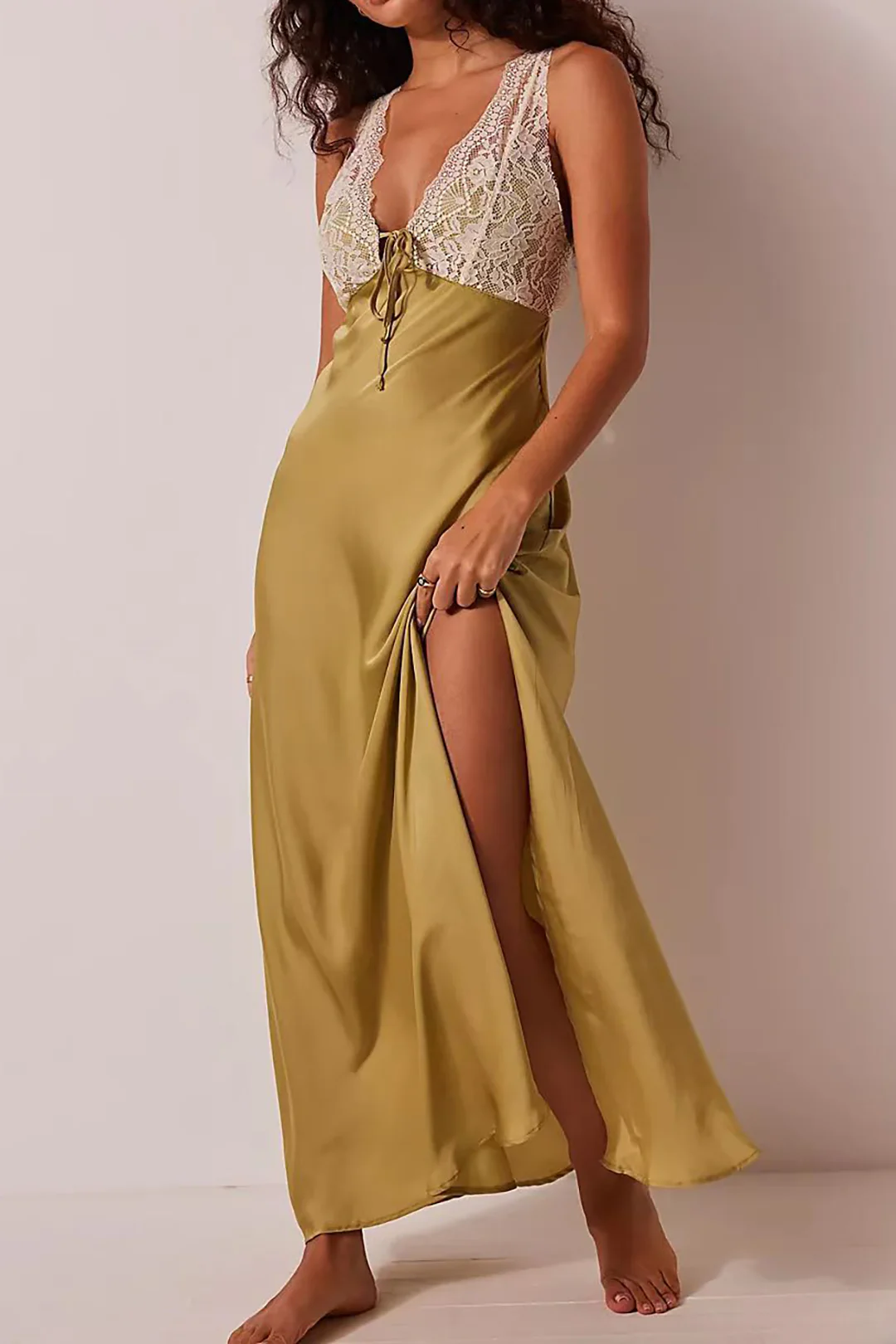 Lace Decor Hollow Out Side Slit Sleeveless Maxi Dress - Weenar