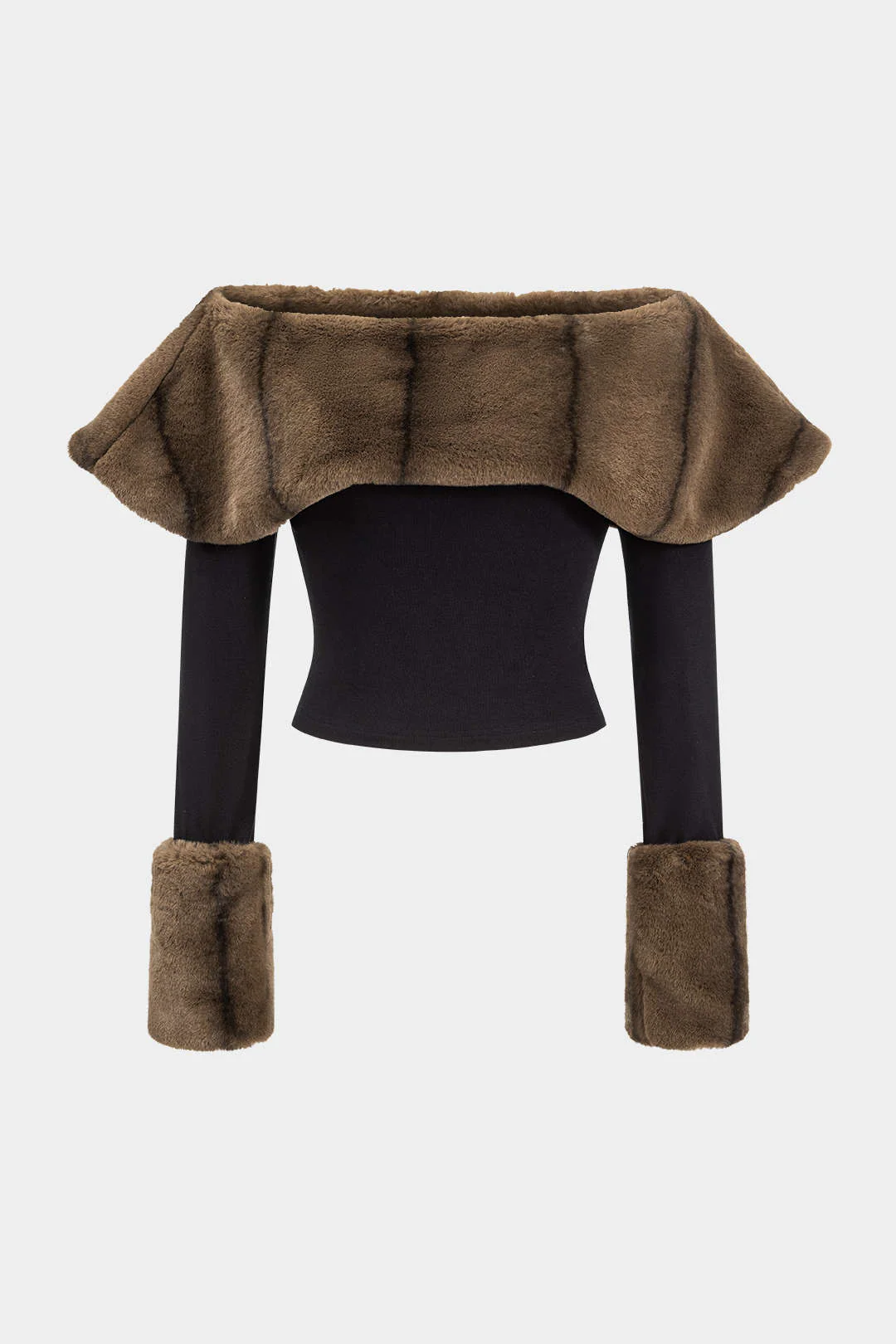 Patchwork Off Shoulder Long-Sleeve Top - Weenar