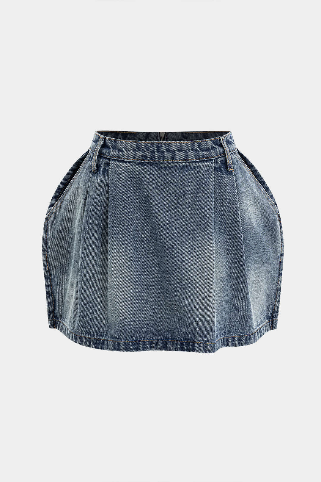 Denim Puff Hem Mini Skirt - Weenar