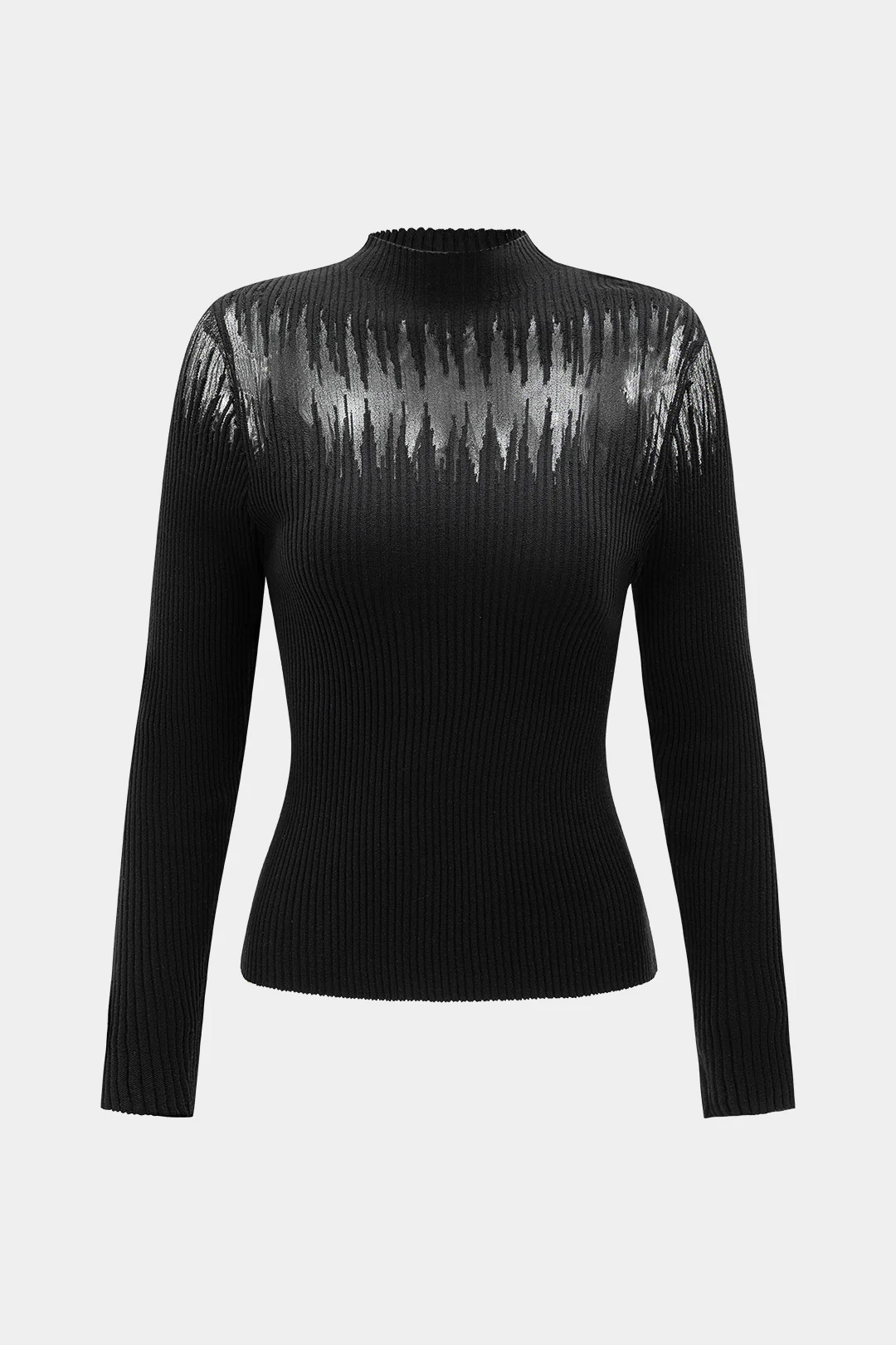 Knit Lace Patchwork Mock Neck Long-Sleeve Top - Weenar