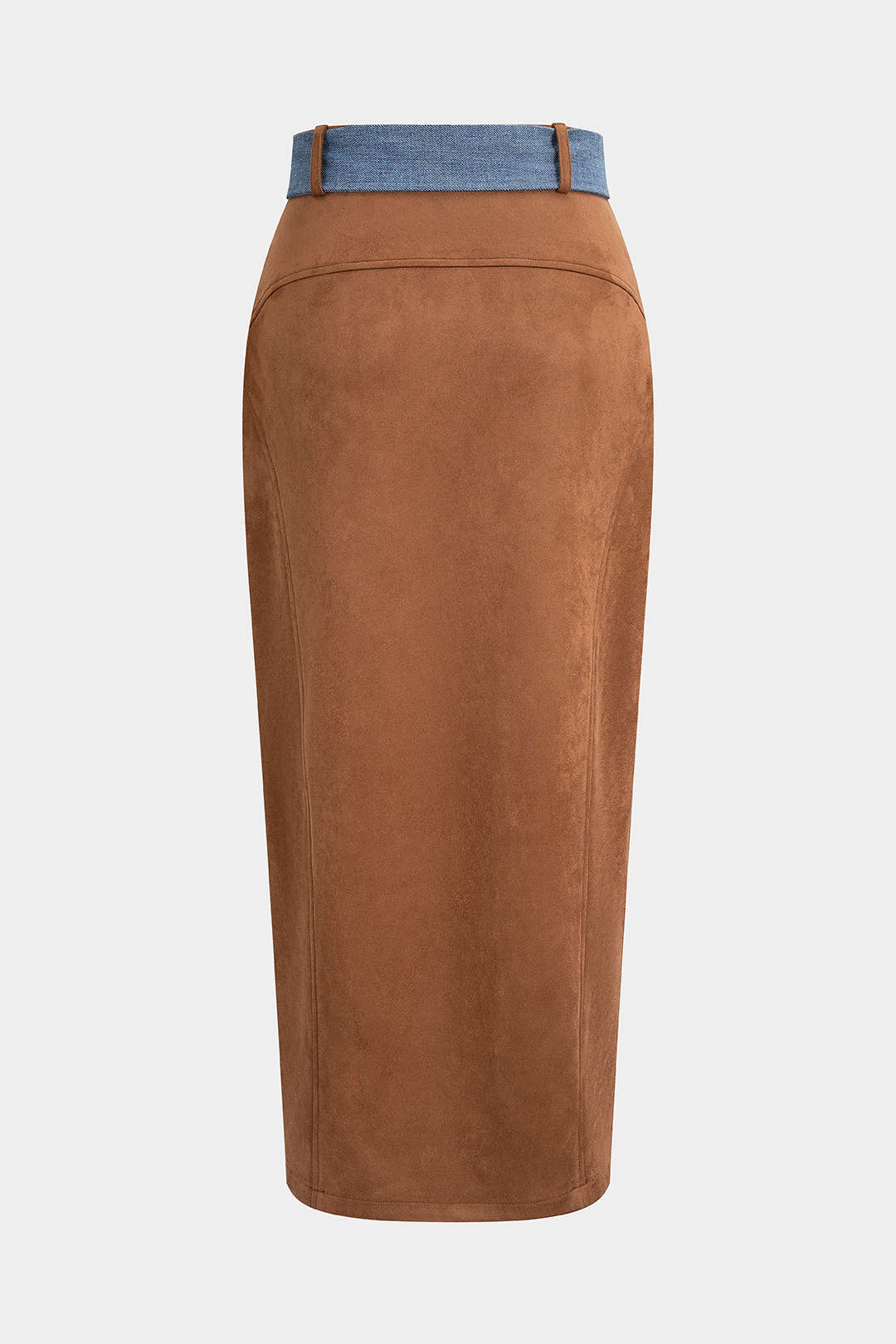 Suede Belted High Slit Skirt - Weenar