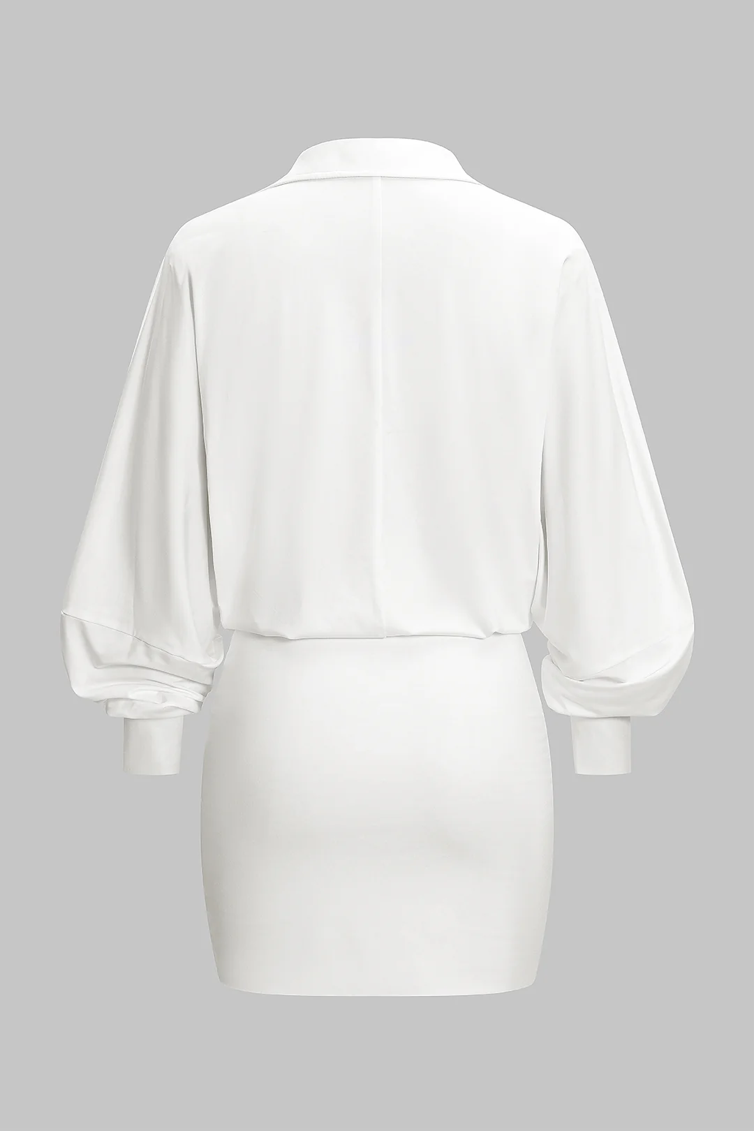 Ruched Draped Cowl V-Neck Long Sleeve Mini Dress - Weenar
