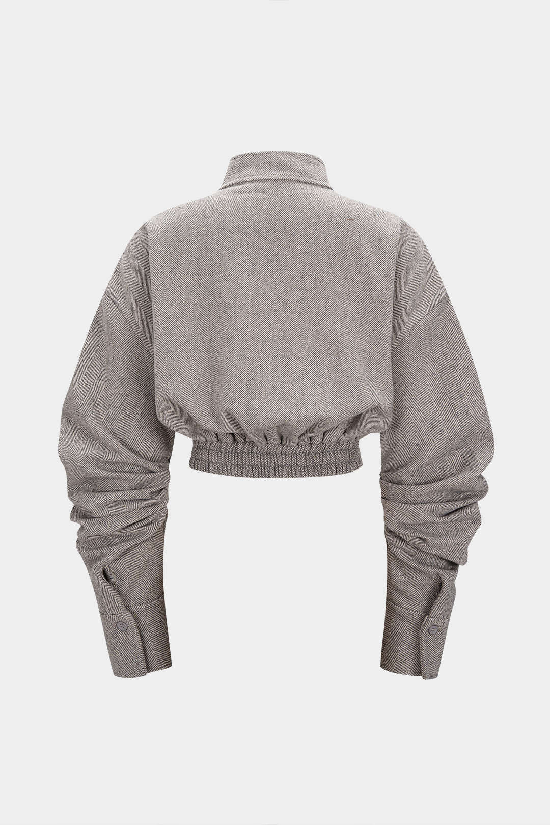 High Neck Ruched Shirred Zipper Cropped Jacket - Weenar