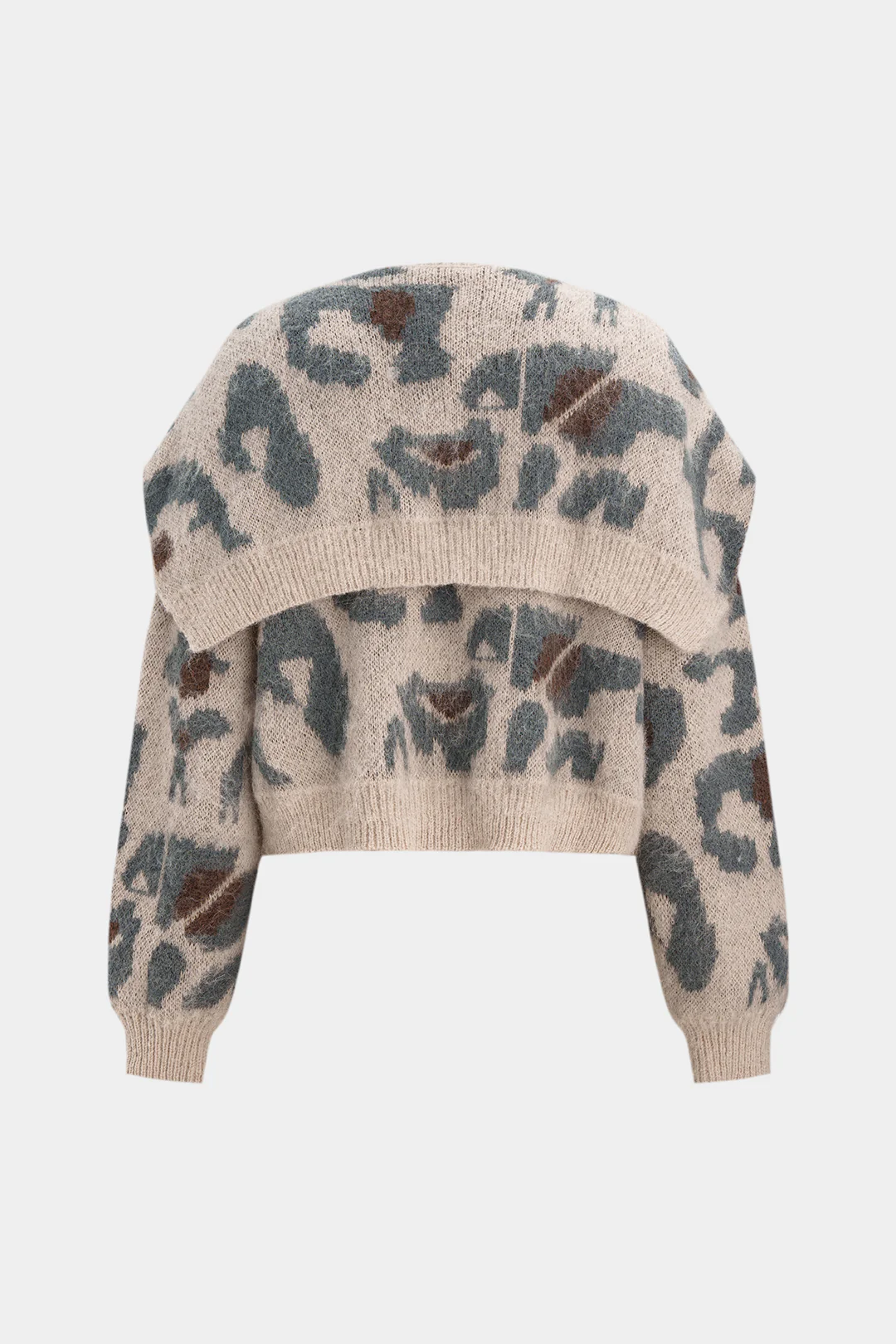 Contrast Abstract Print Knit Long-Sleeve Top With Shawl - Weenar