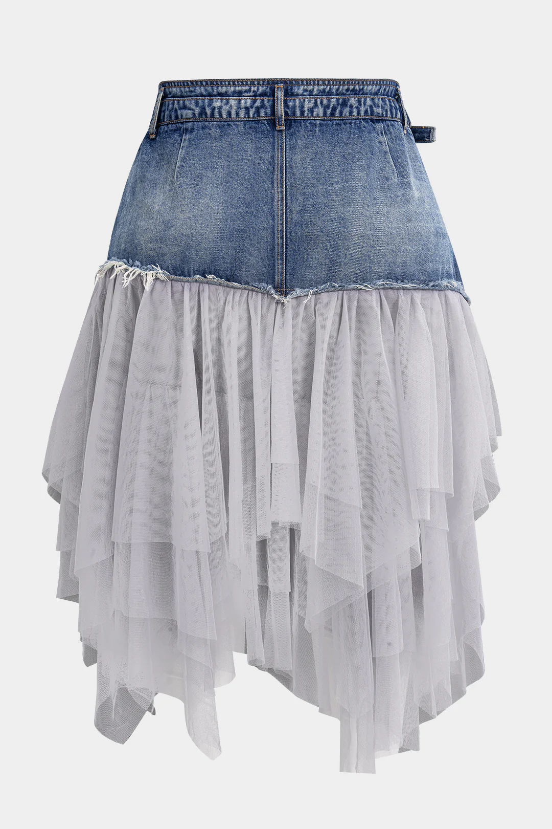 Plus Size Denim Mesh Patchwork High Waist Skirt - Weenar