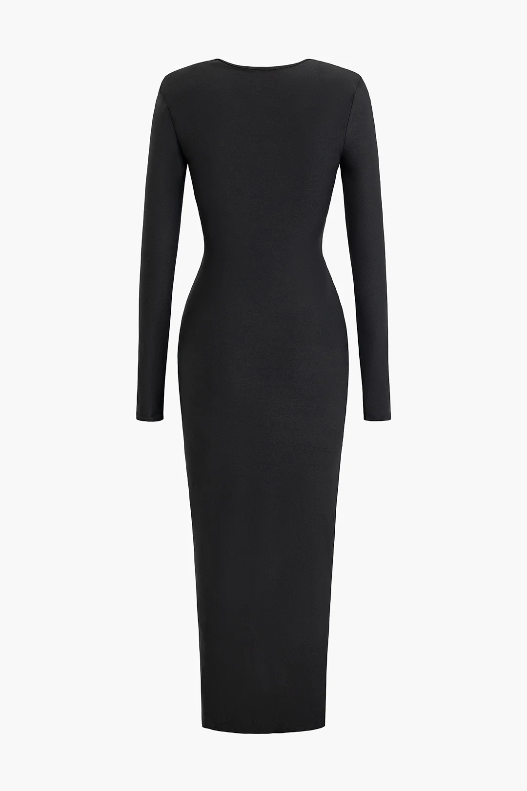 3D Flower Decor V-Neck Cut Out Long Sleeve Maxi Dress - Weenar