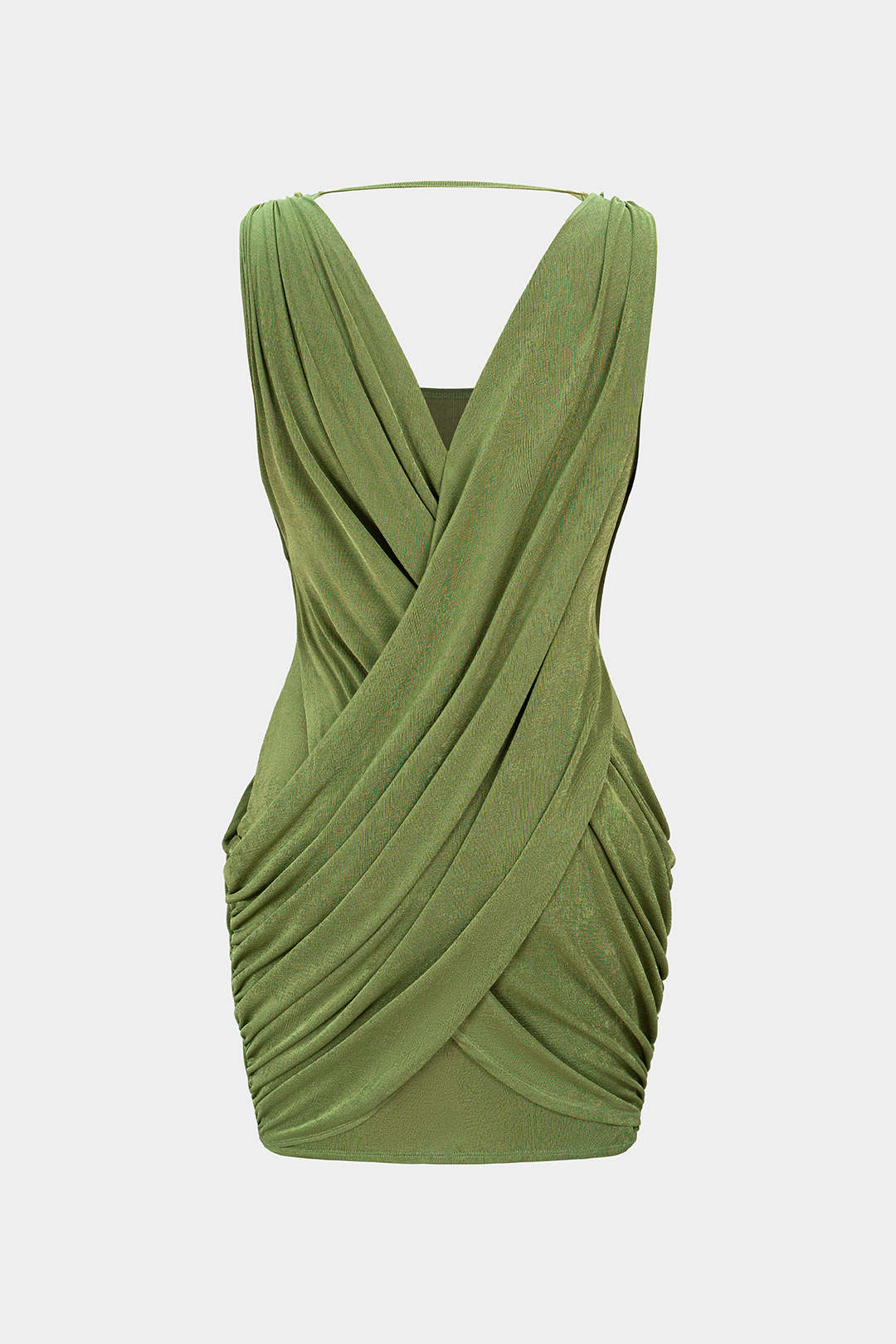 Crossed V-Neck Ruched Metallic Decor Sleeveless Mini Dress - Weenar