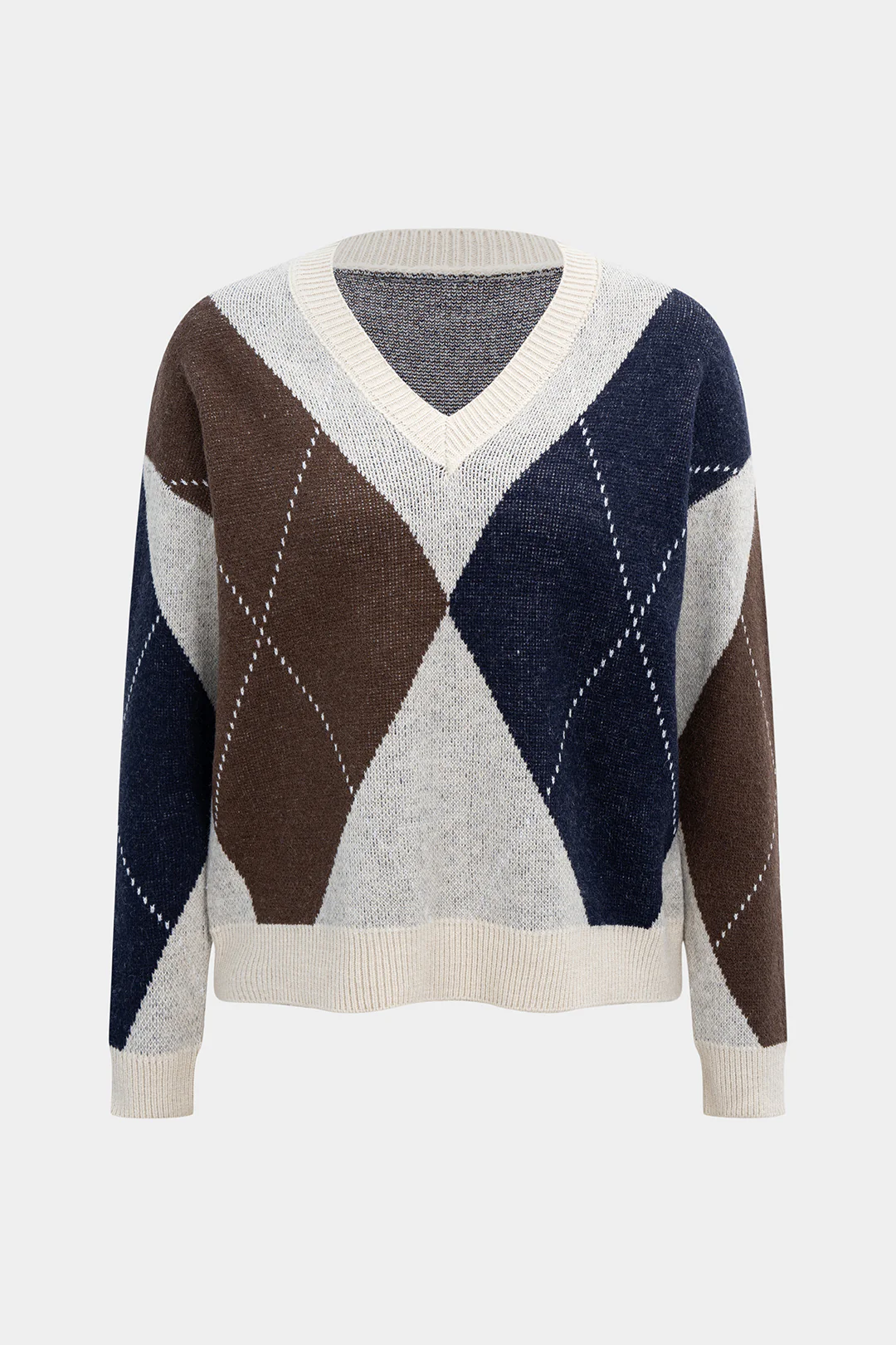 Contrast Print Knit Long-Sleeve Top - Weenar