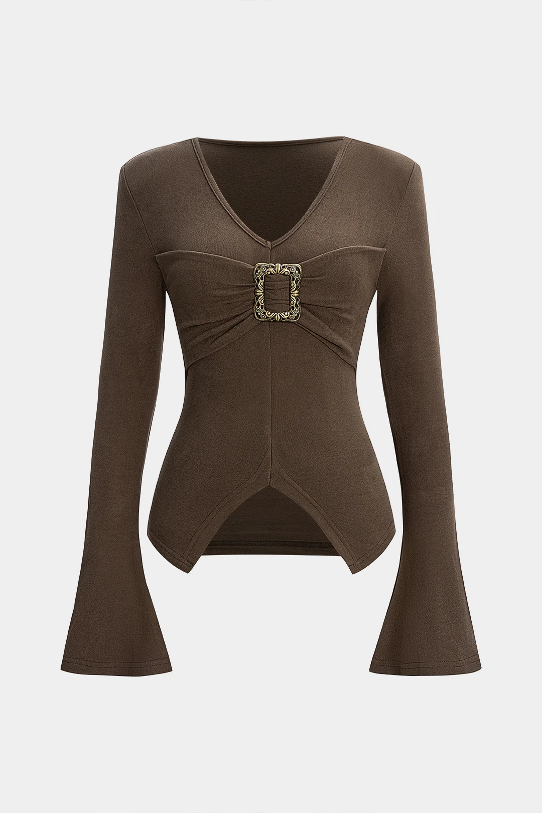 Ruched Shoulder Pads Long-Sleeve Top - Weenar