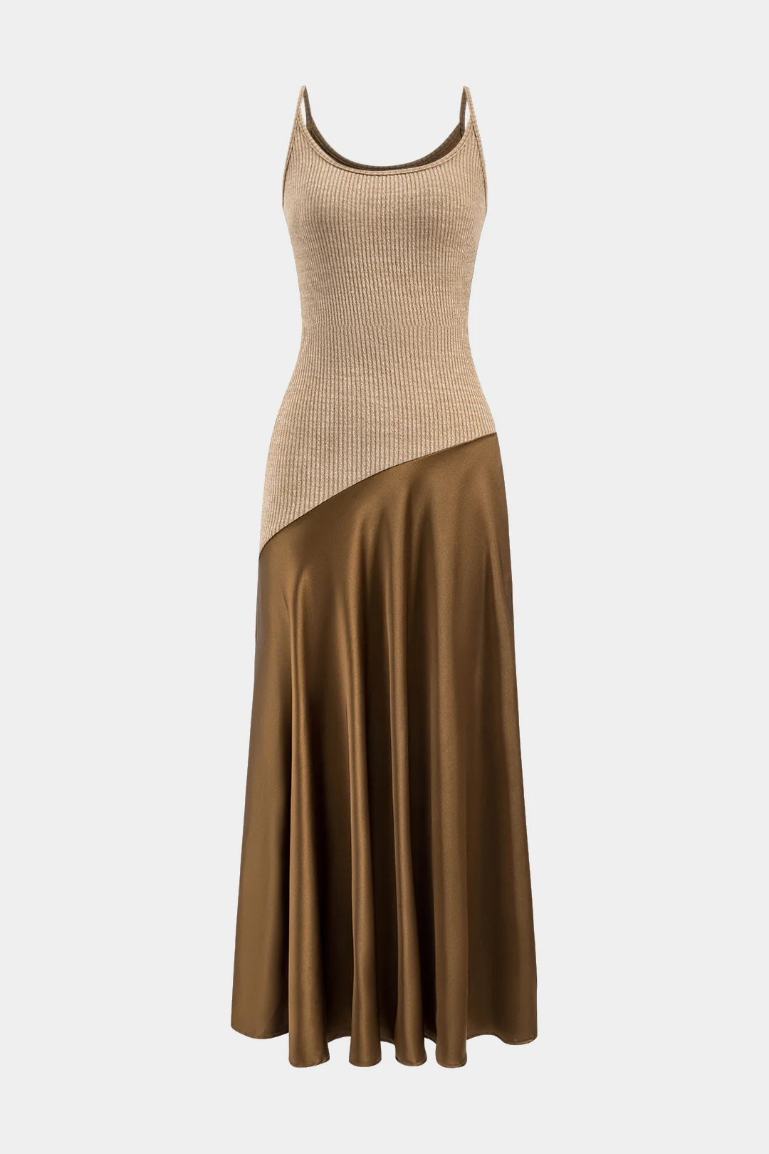 Satin Patchwork Slip Maxi Dress - Weenar