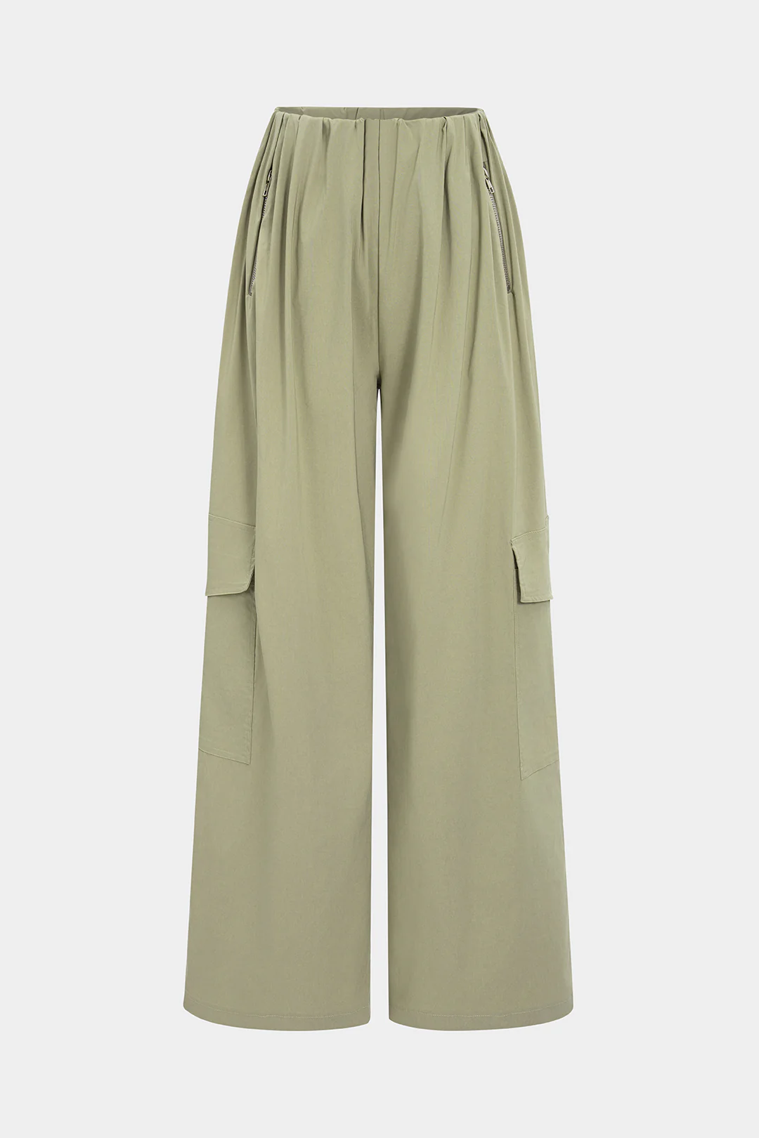 Solid Ruched Zipper Pocket Pants - Weenar