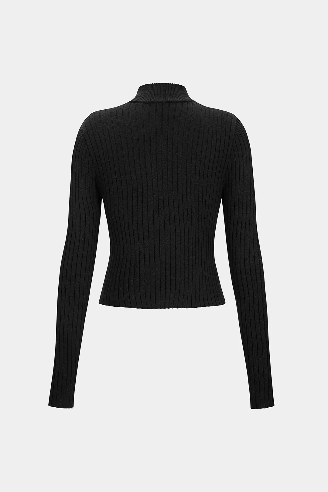 Knit Contrast Zipper Long-Sleeve Top - Weenar