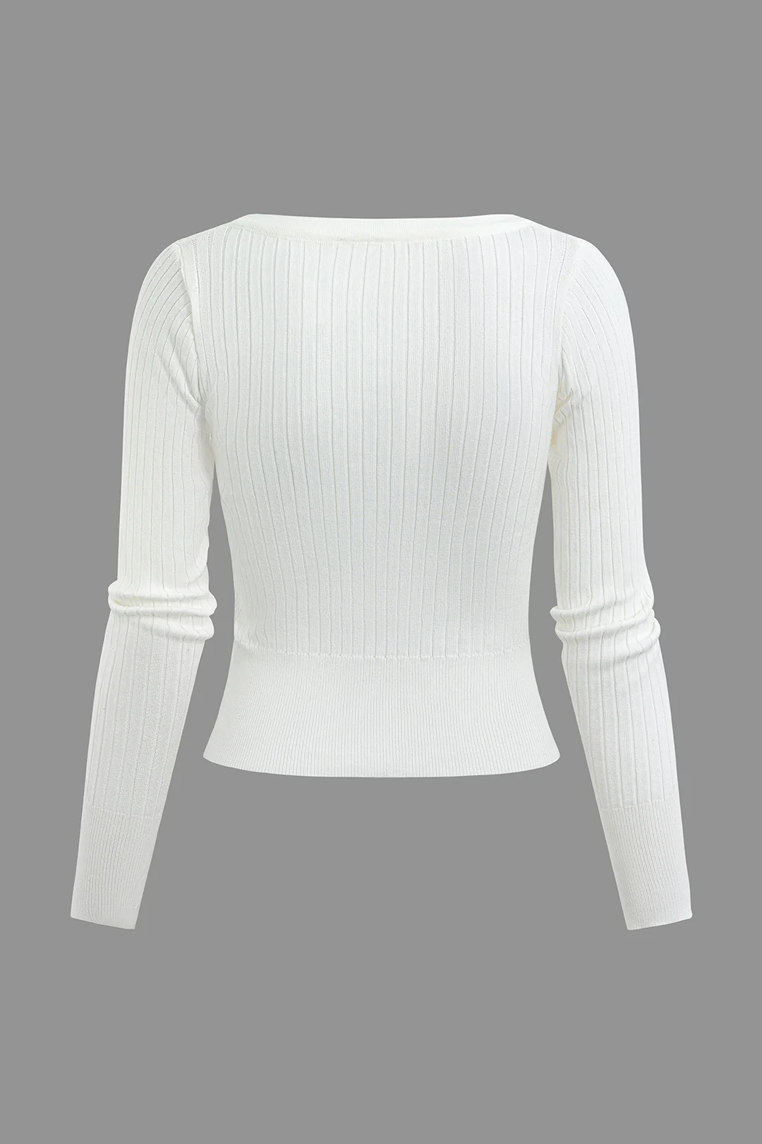 Knit V-Neck Ribbed Button Long-Sleeve Top - Weenar