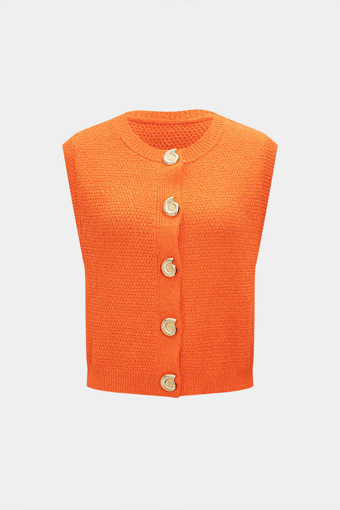 Knit Round Neck Metallic Button Vest - Weenar