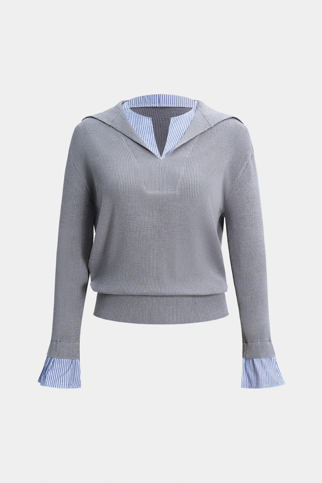Knit Patchwork V-Neck Long-Sleeve Top - Weenar