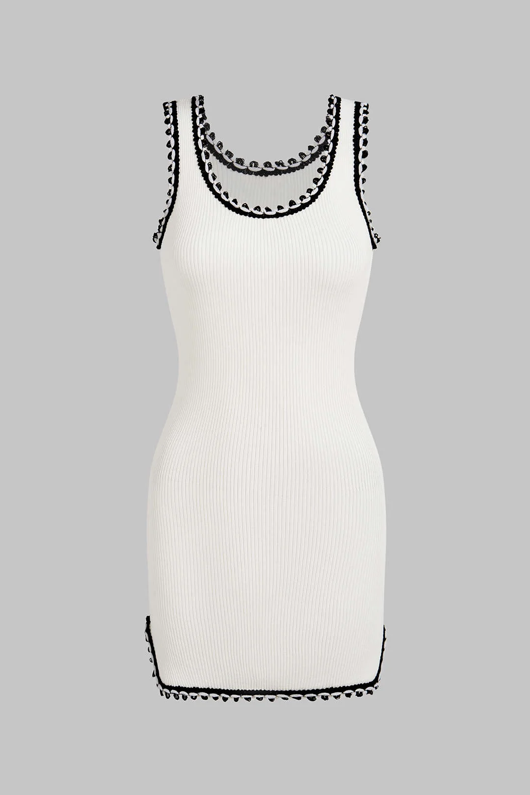 Knit Contrast Binding Round Neck Sleeveless Dress - Weenar