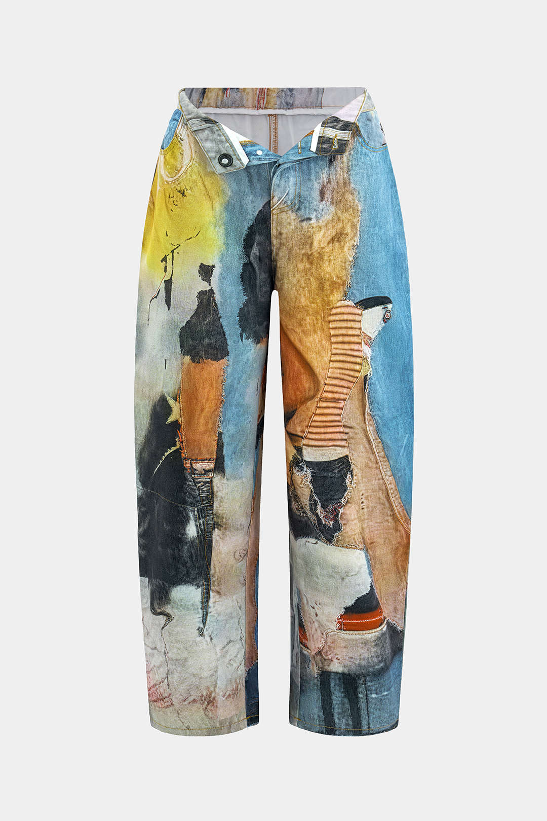 Abstract Print Button Wide Leg Trousers - Weenar