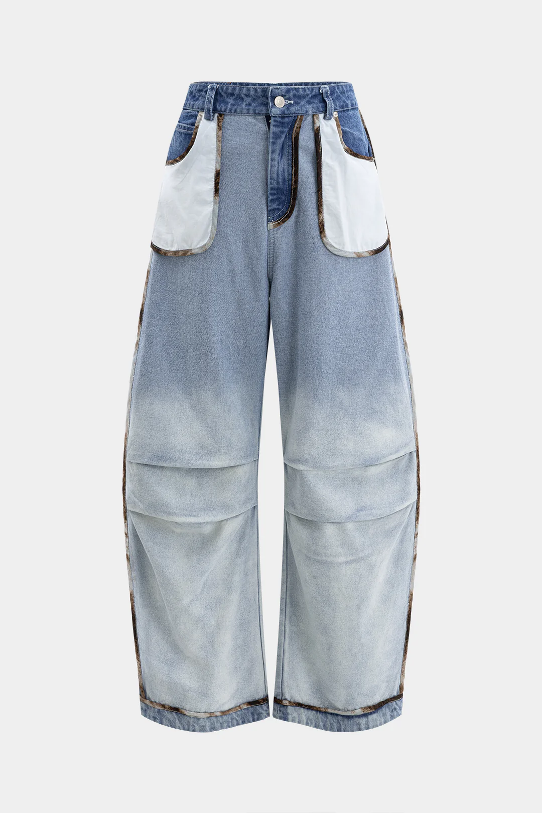 Denim Ruched Pocket Wide Leg Barrel Jeans - Weenar