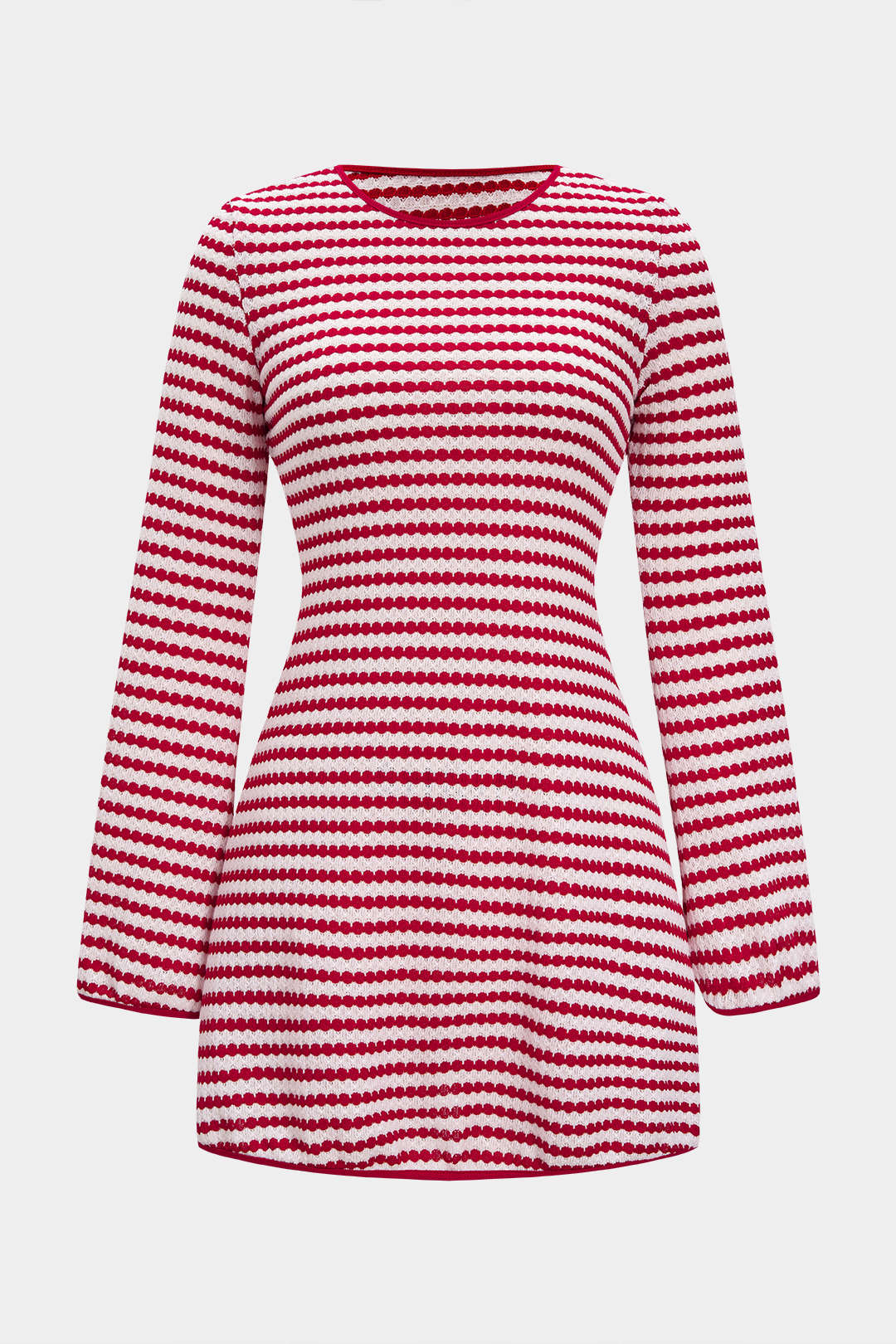 Stripes Print Knit Round Neck Long Sleeve Dress - Weenar