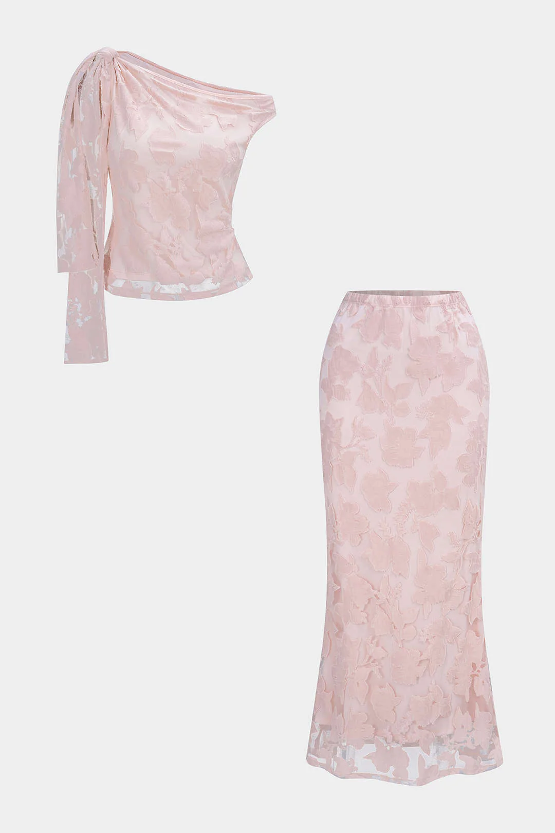 Floral Ruched Strappy One Shoulder Top And Skirt Set - Weenar