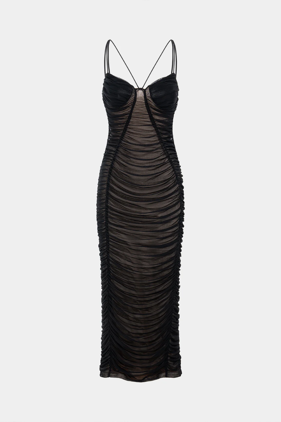 Mesh Patchwork V-Neck Backless Sleeveless Maxi Dress - Weenar