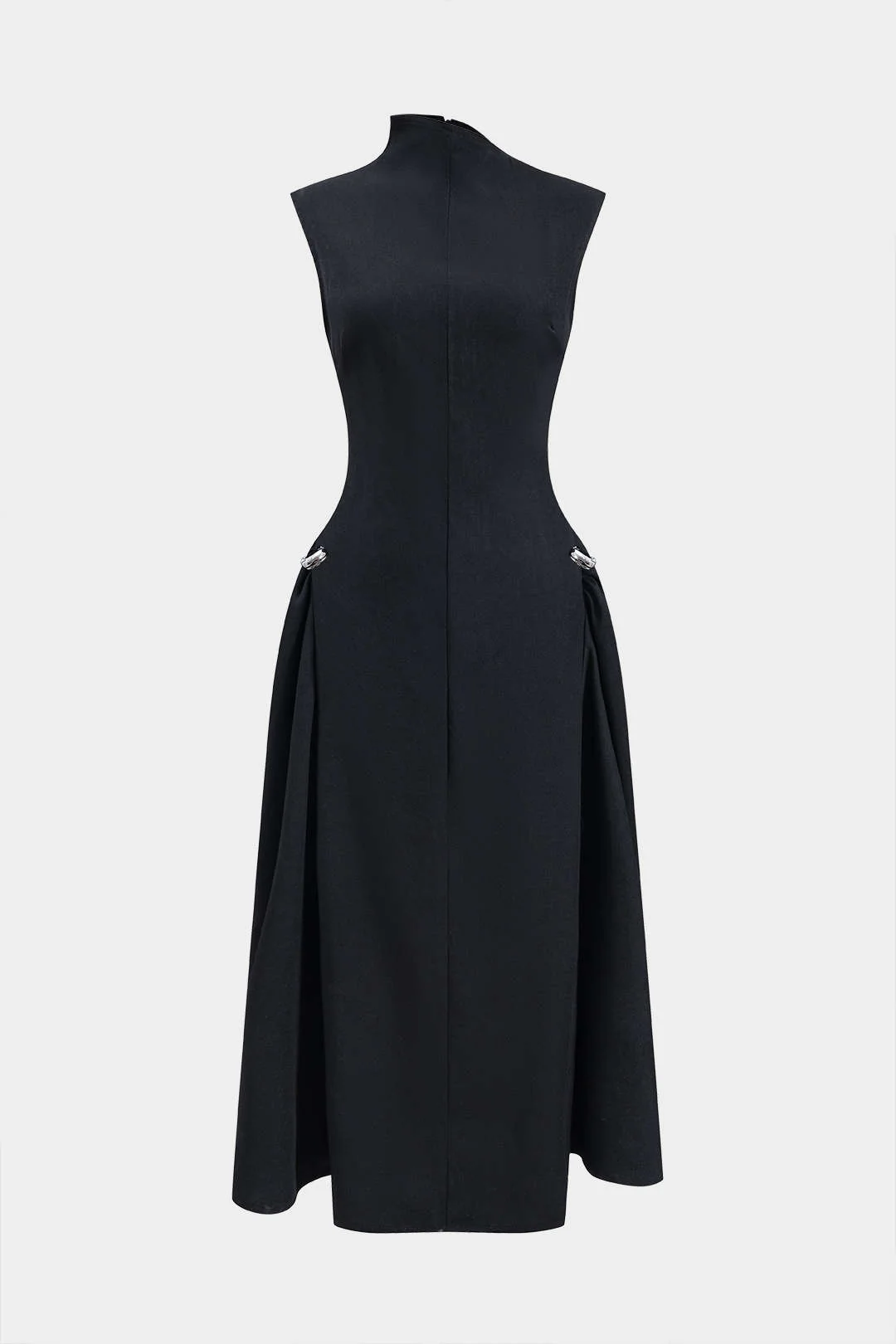 Metallic Decor Zipper Sleeveless Maxi Dress - Weenar