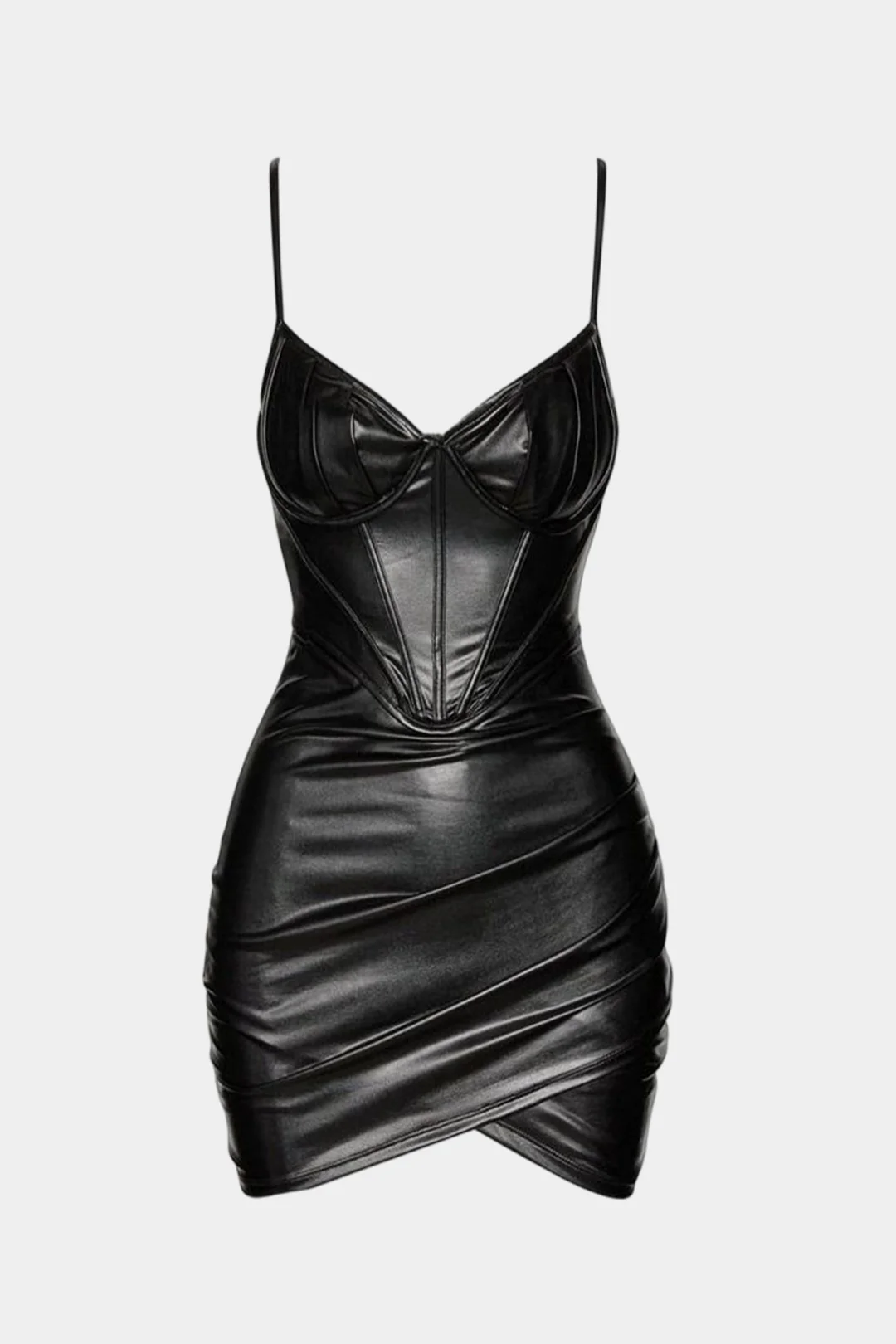 Faux Leather Bustier Sleeveless Mini Dress - Weenar
