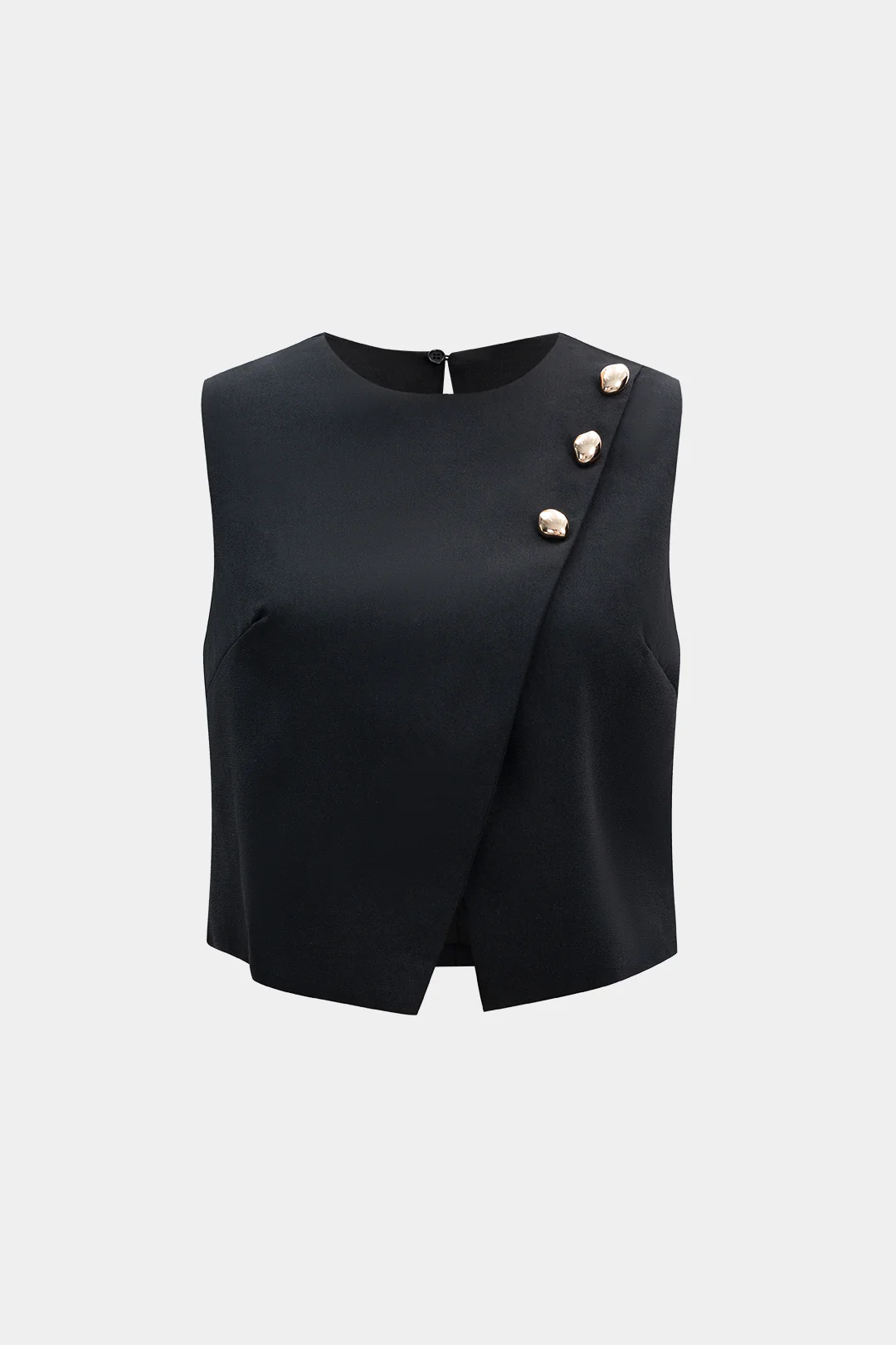 Round Neck Asymmetrical Button Vest - Weenar