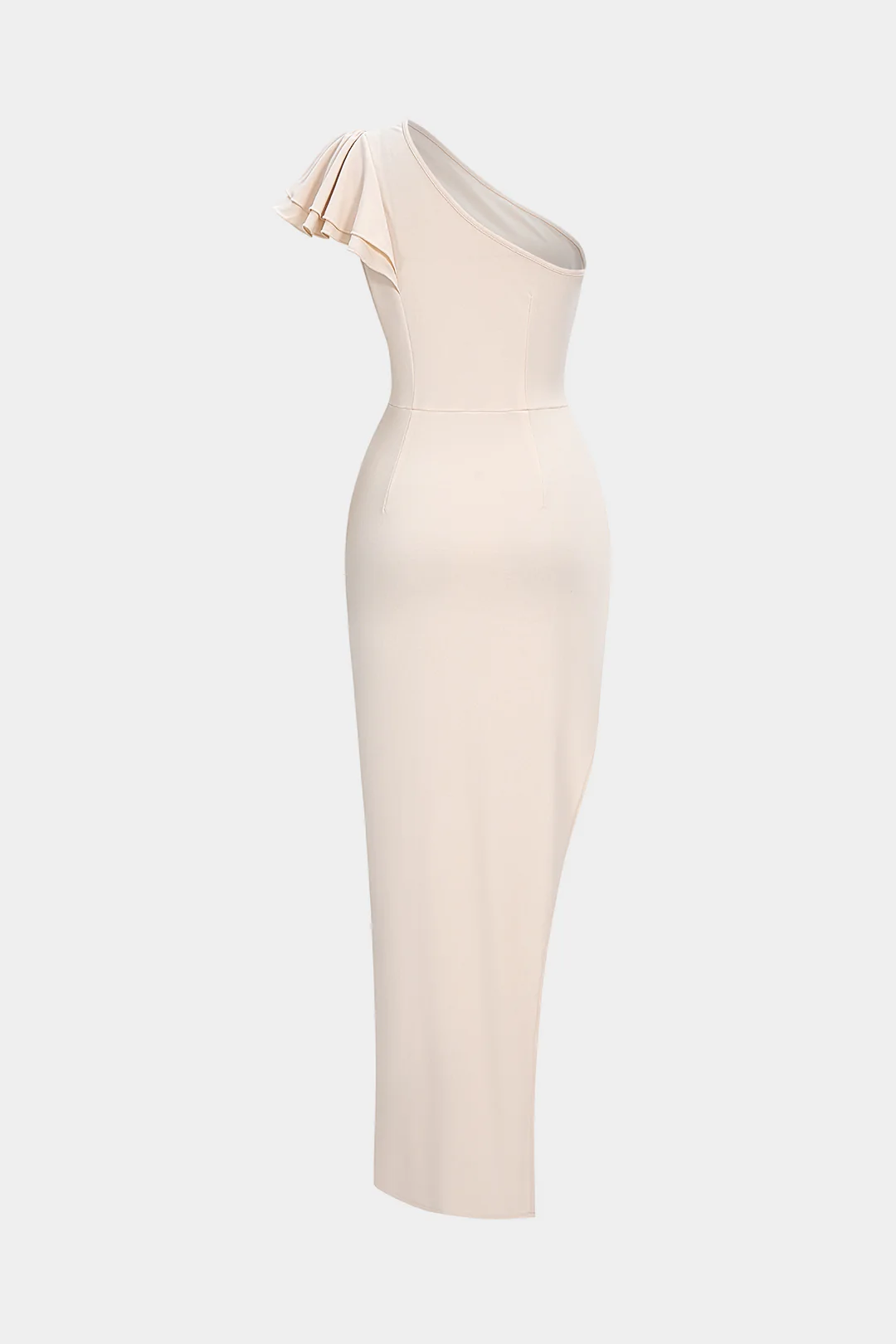 Ruffle Asymmetrical Shoulder Cut Out Sleeveless Midi Dress - Weenar