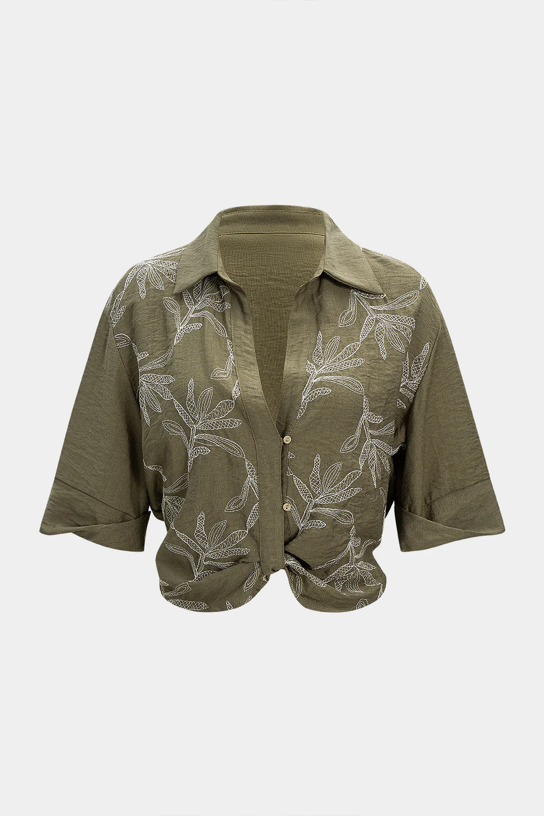 Embroidered Ruched Short Sleeve Shirt - Weenar