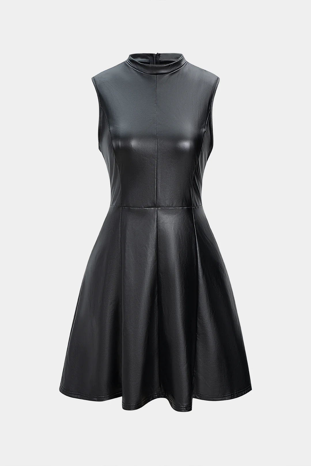 Faux Leather High Waist Sleeveless Mini Dress - Weenar