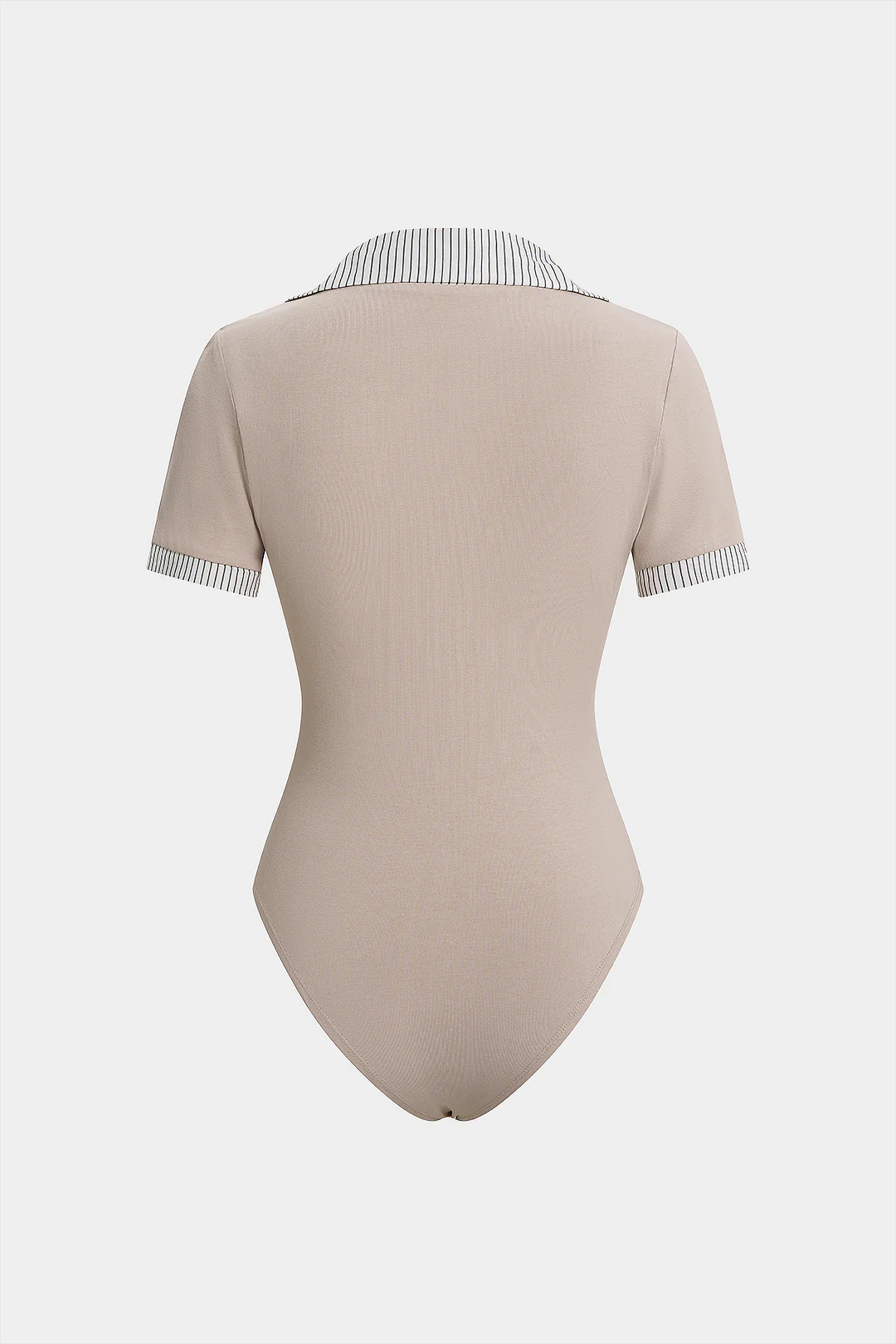 Striped Patchwork Lapel Short Sleeve Bodysuit - Weenar