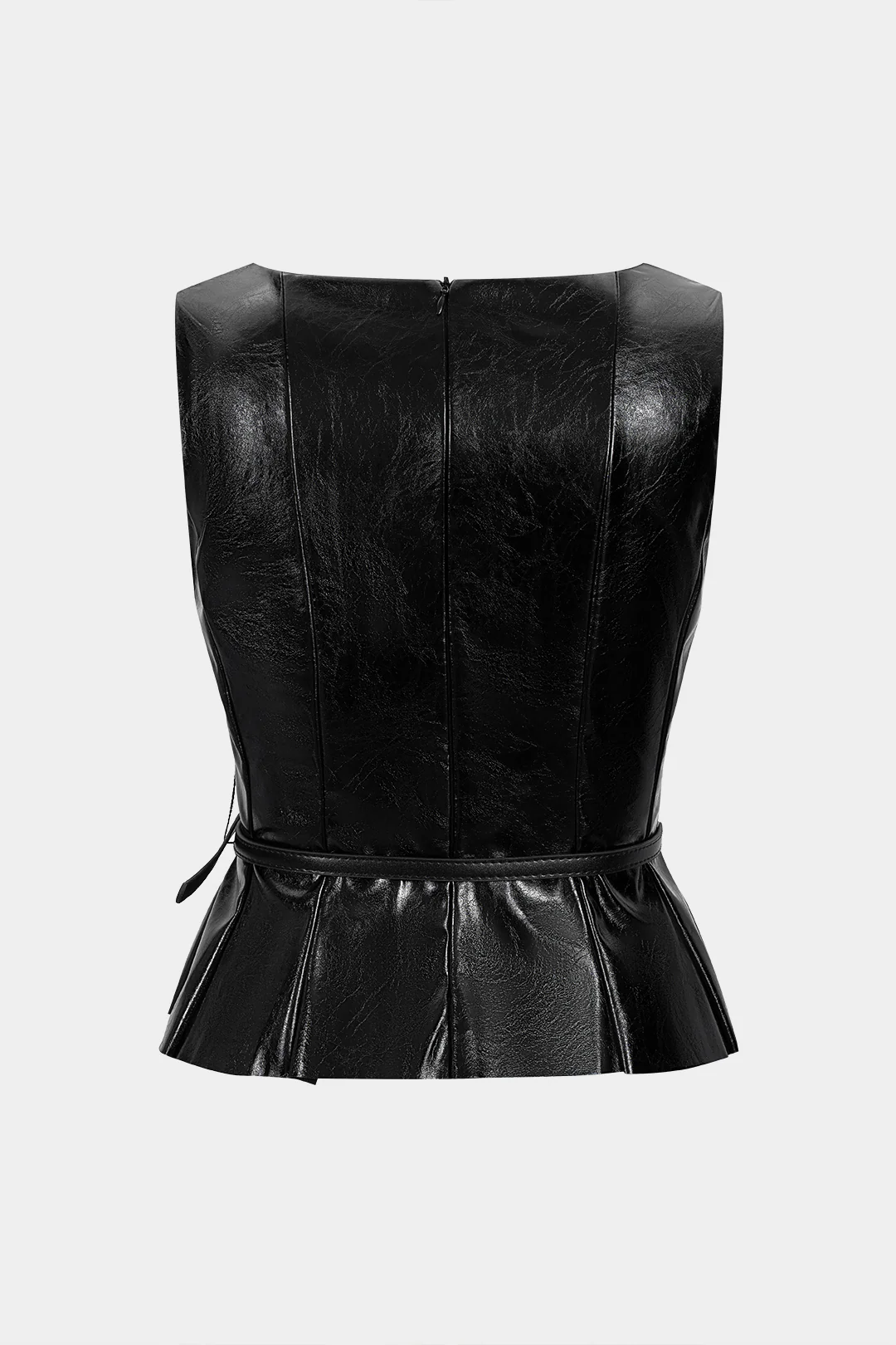 Faux Leather Belted Tank Top - Weenar