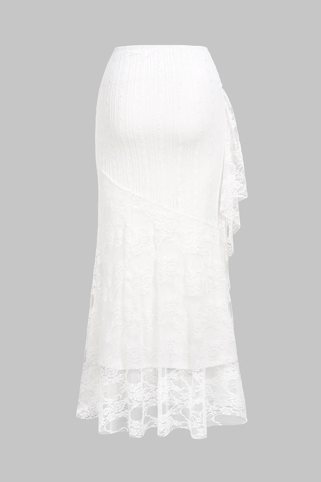 Solid Lace Patchwork Asymmetrical Skirt - Weenar