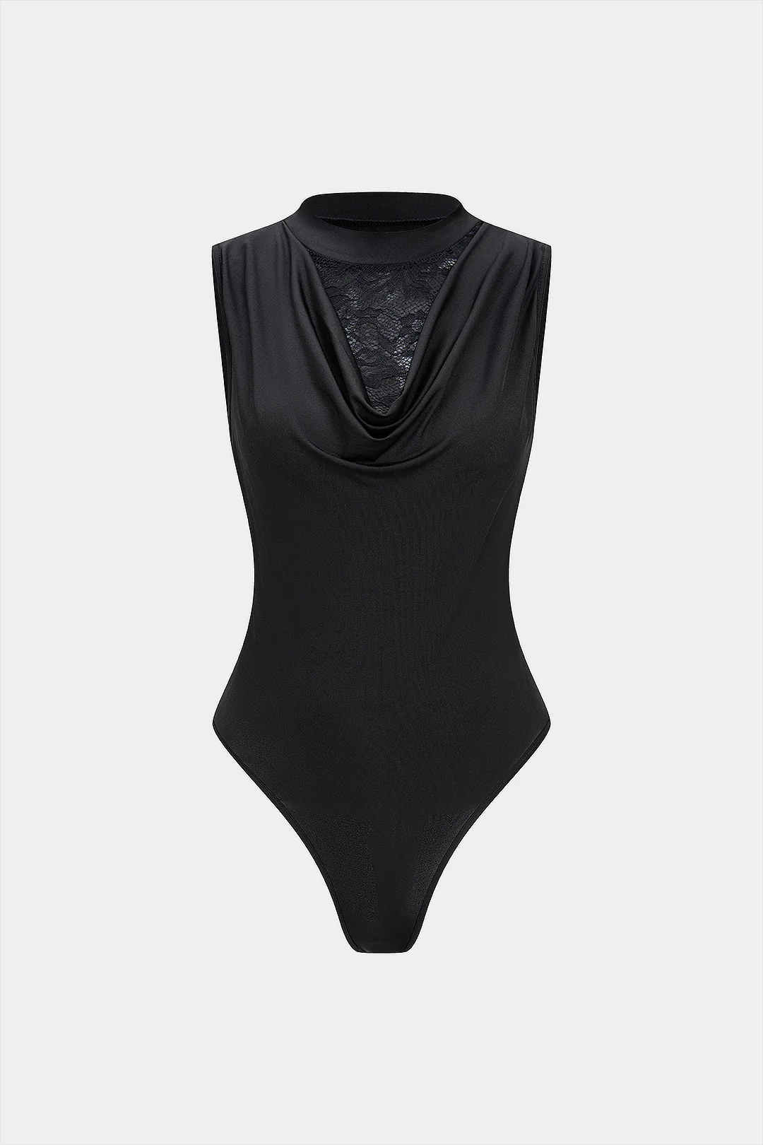 Patchwork Draped Cowl Neck Cut Out Sleeveless Bodysuit - Weenar