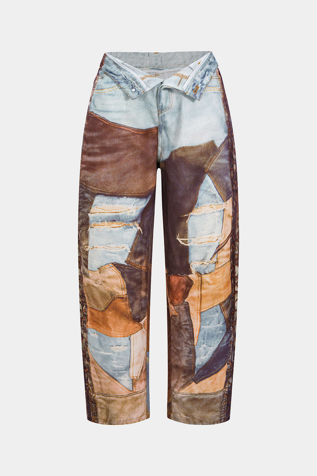Color Block Button Wide Leg Trousers - Weenar