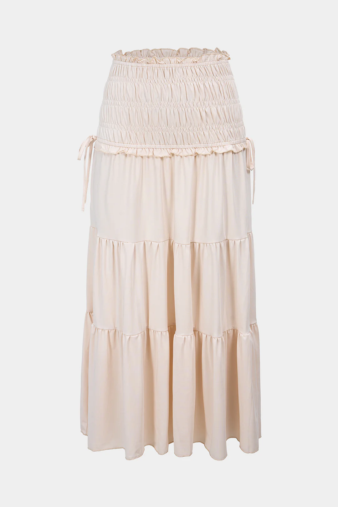 Scallop Edge Smocked Tie-Up Ruched Skirt - Weenar