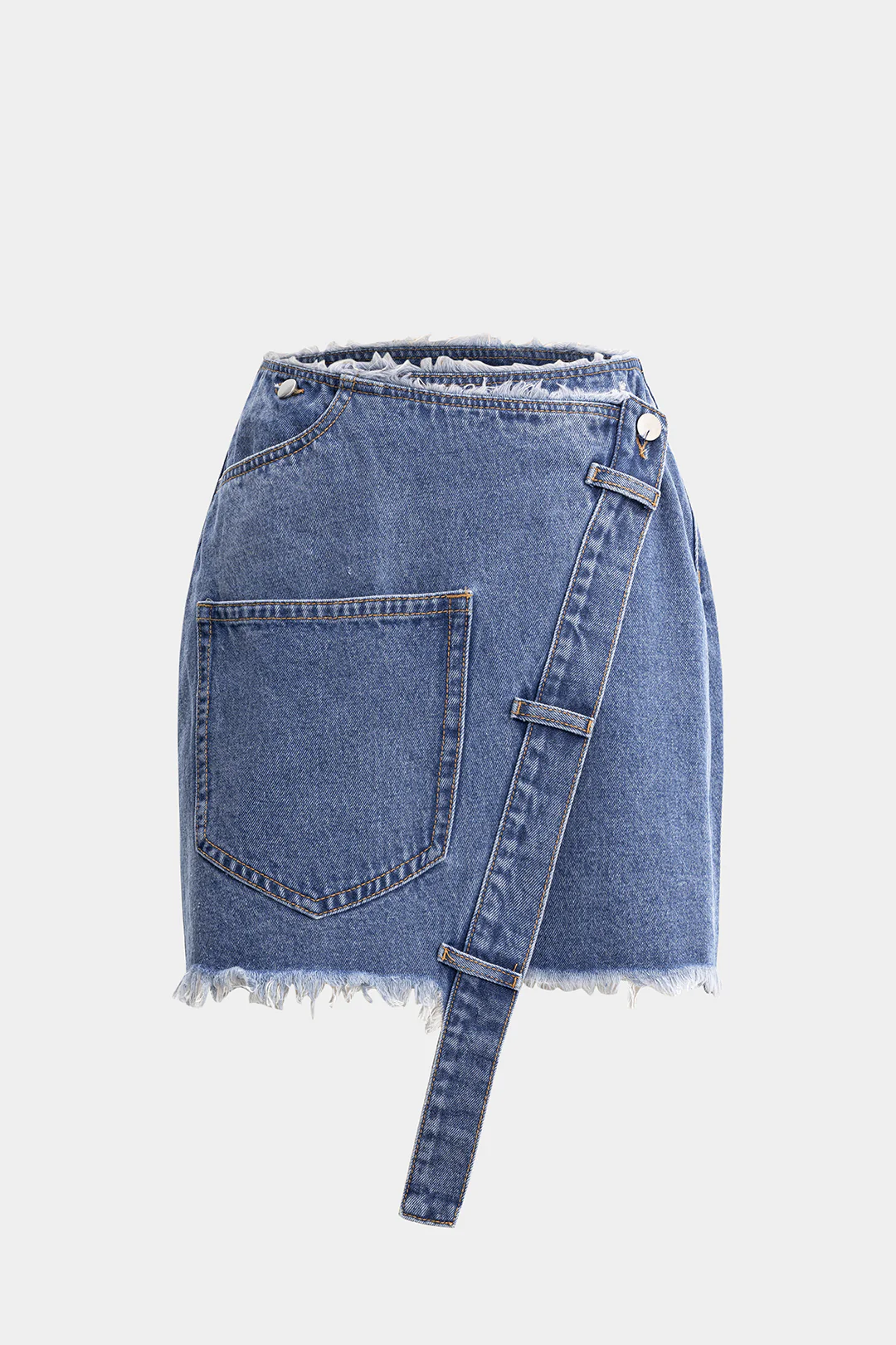 Denim Asymmetrical Pocket Frayed Skirt - Weenar